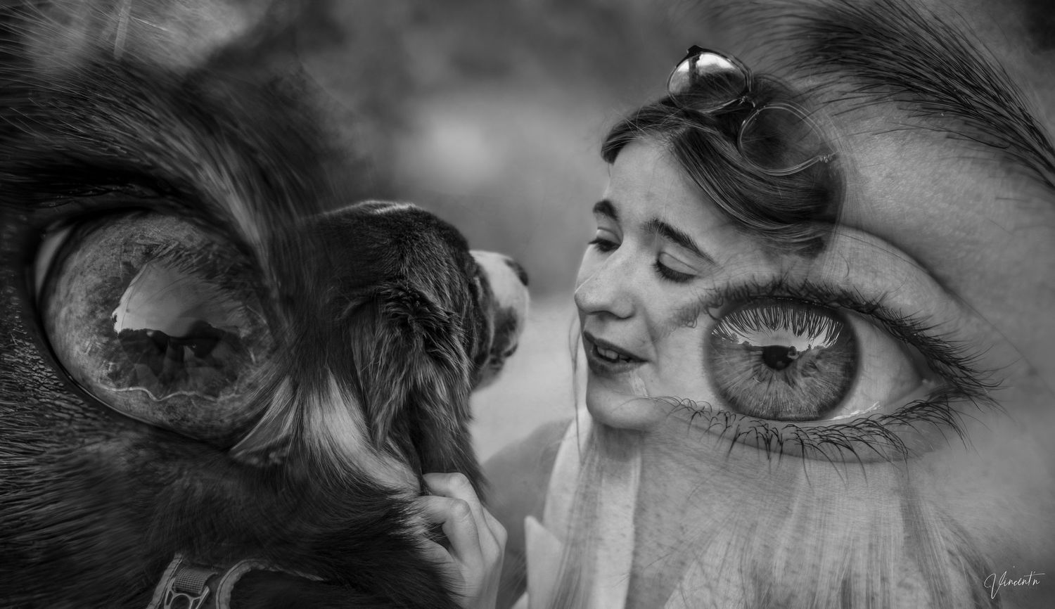 Dramatic black and white macro photography of eyes in sequence.