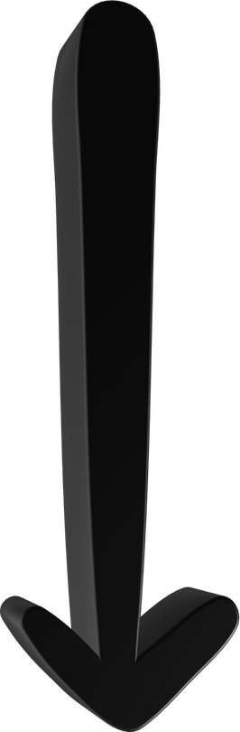 A bold black 3D downward-pointing arrow icon with a rounded shaft and wide arrowhead on white background.
