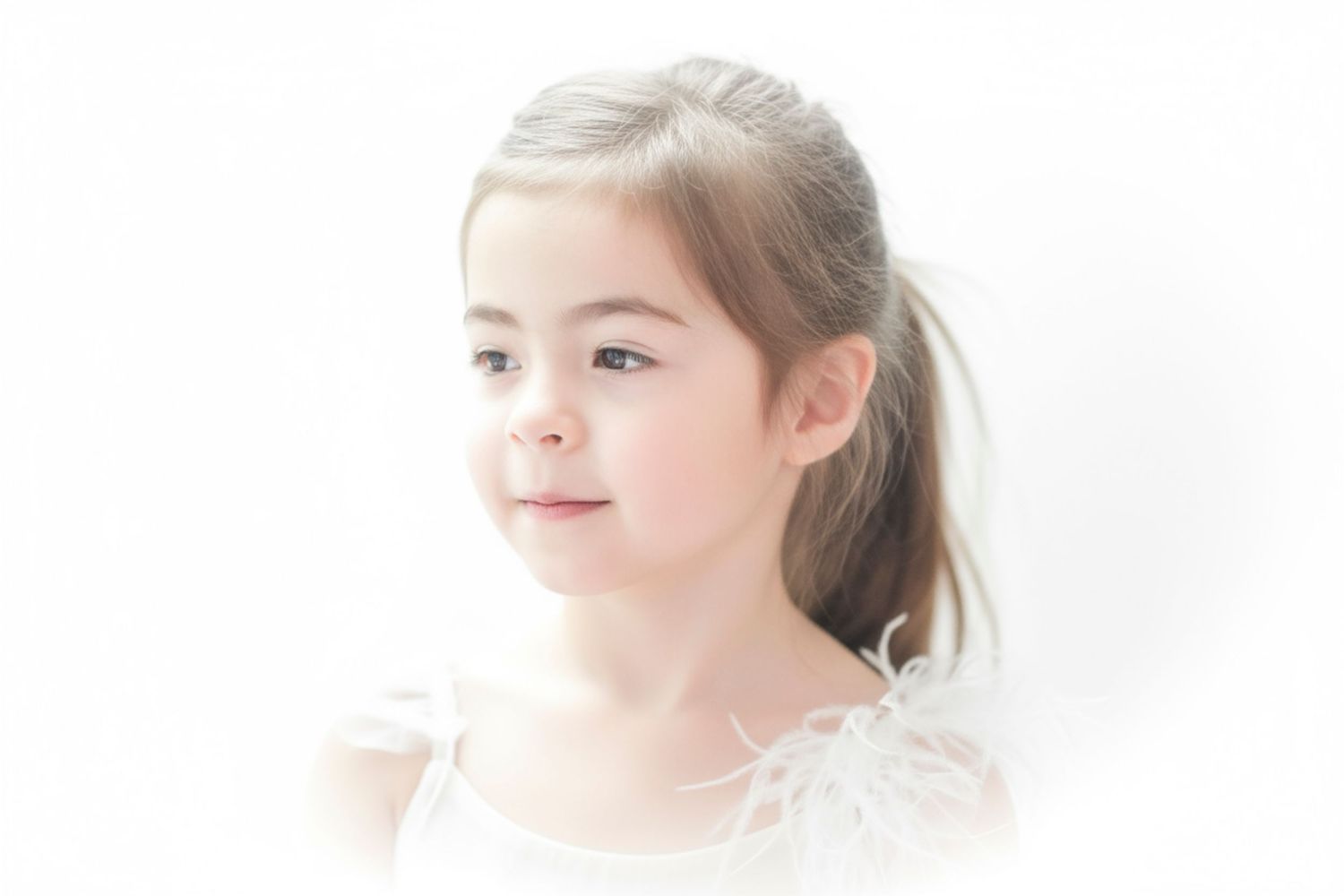 Three soft-focus profile portraits of a young child with light brown hair against a white background.