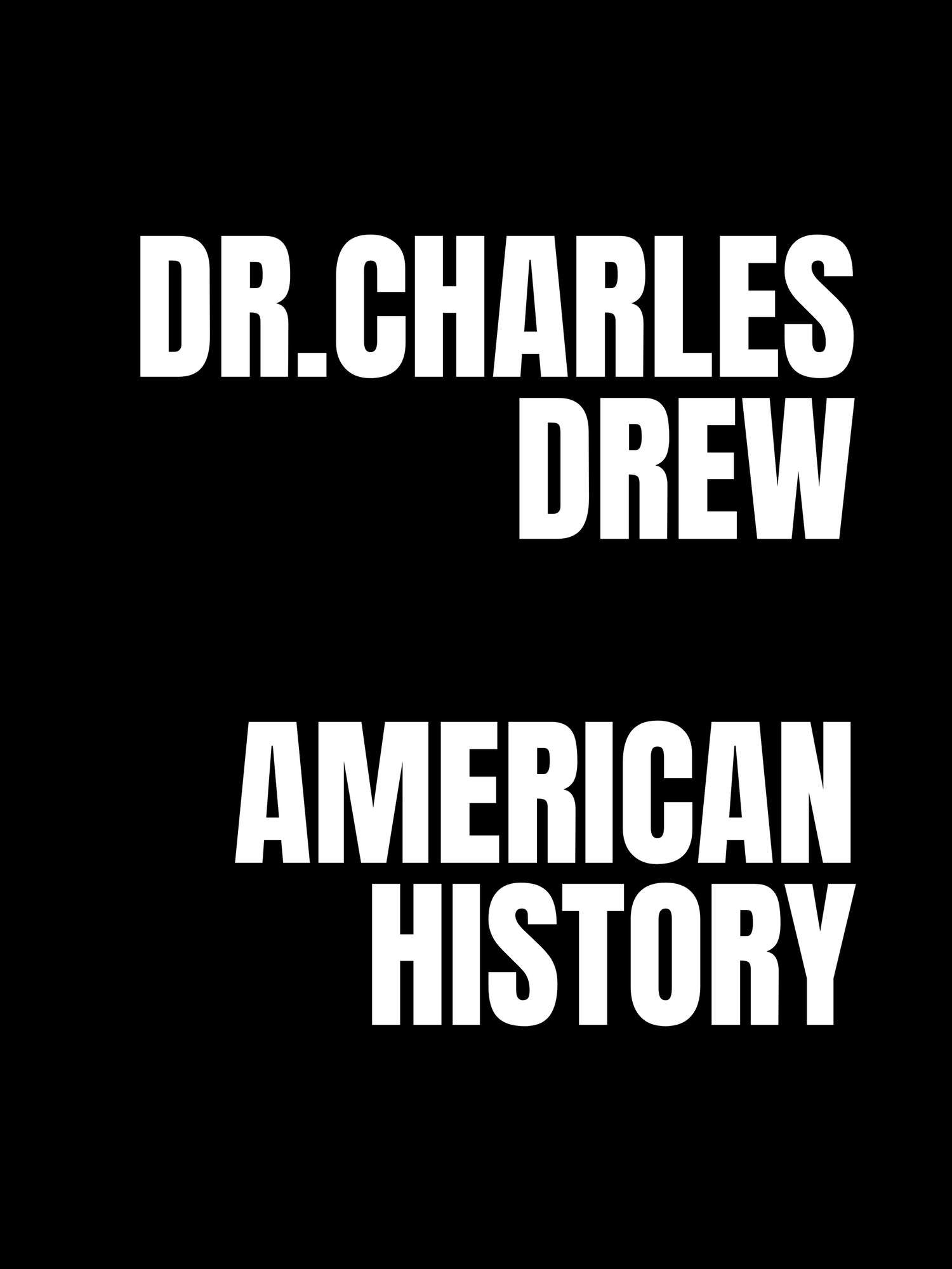 White text reading 'DR CHARLES AMERICAN DREW HISTORY' on black background in bold capital letters.
