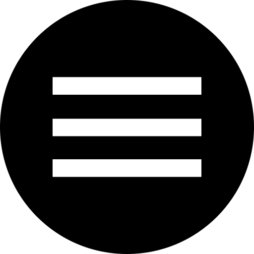 Black circle icon featuring three horizontal white lines, representing a hamburger menu button for navigation.