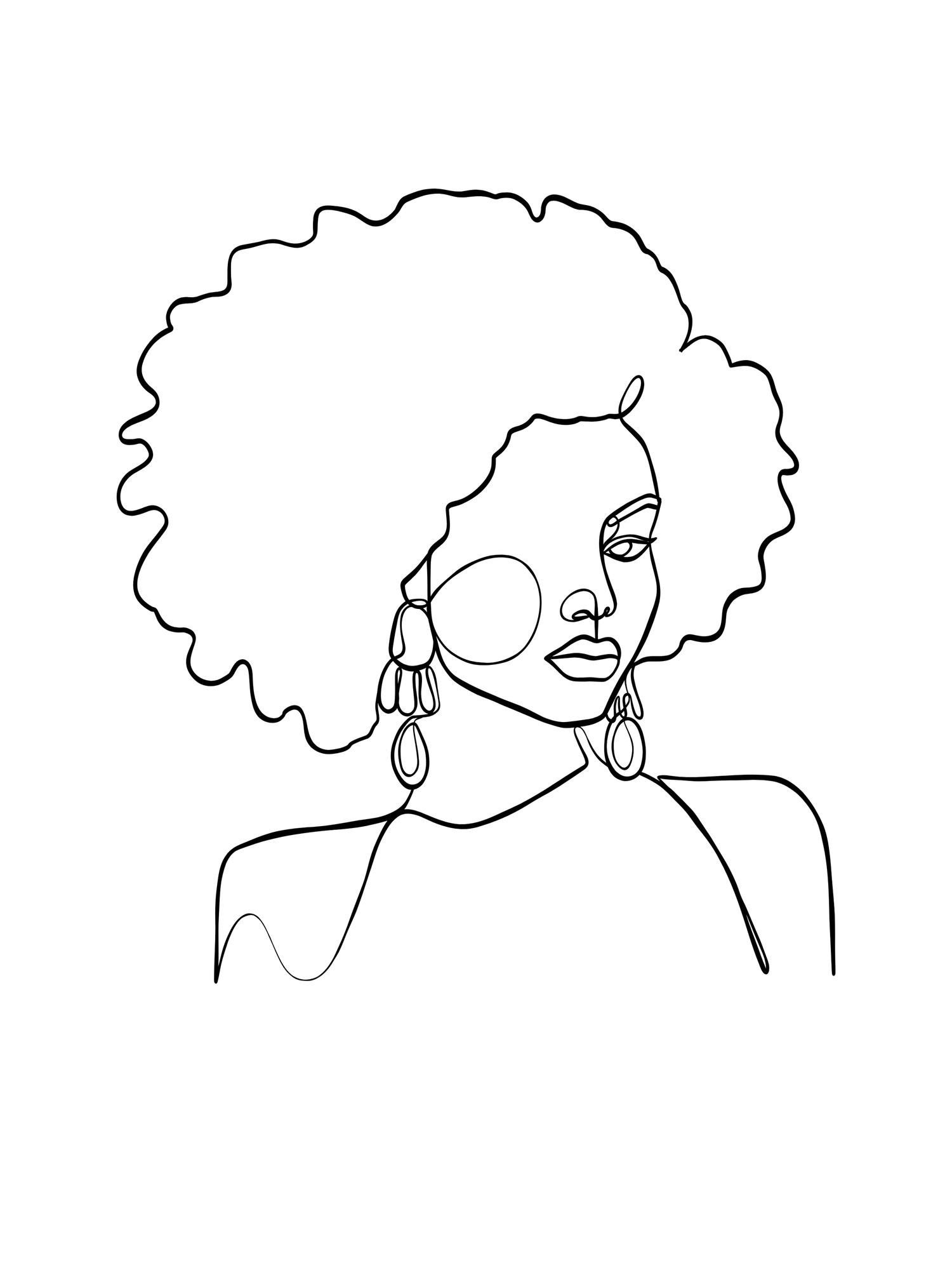 Simple line drawing of several faces in profile with curly hair, showing minimal facial features and contours.