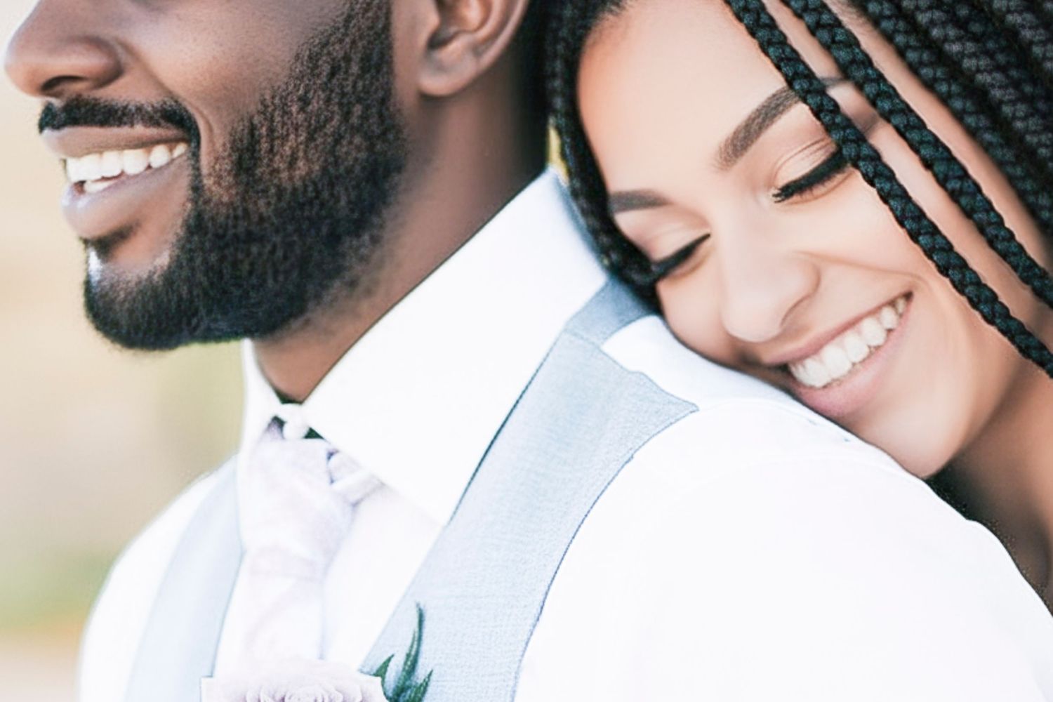 A collection of intimate wedding photos showing tender moments between a couple during their special day.