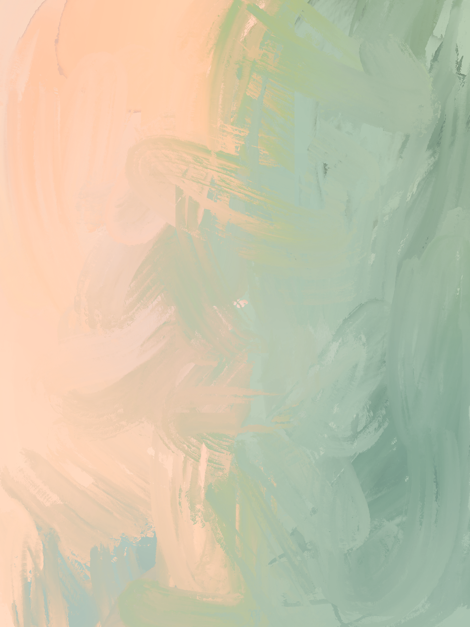 Abstract watercolor painting with soft peach and mint green brushstrokes creating a dreamy ethereal effect.