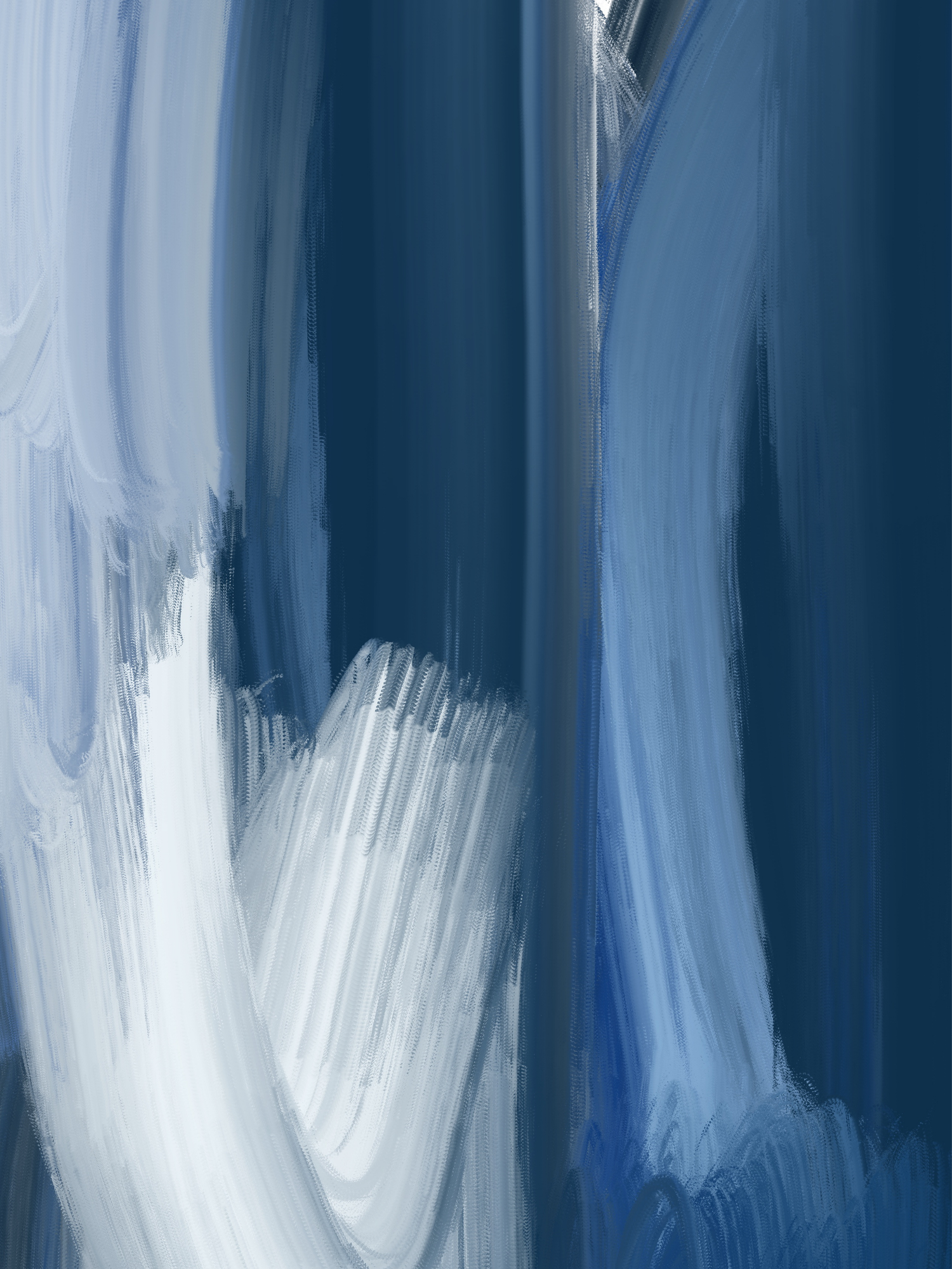 Abstract blue and white brushstroke pattern creates a vertical striped effect with varying shades and textures.