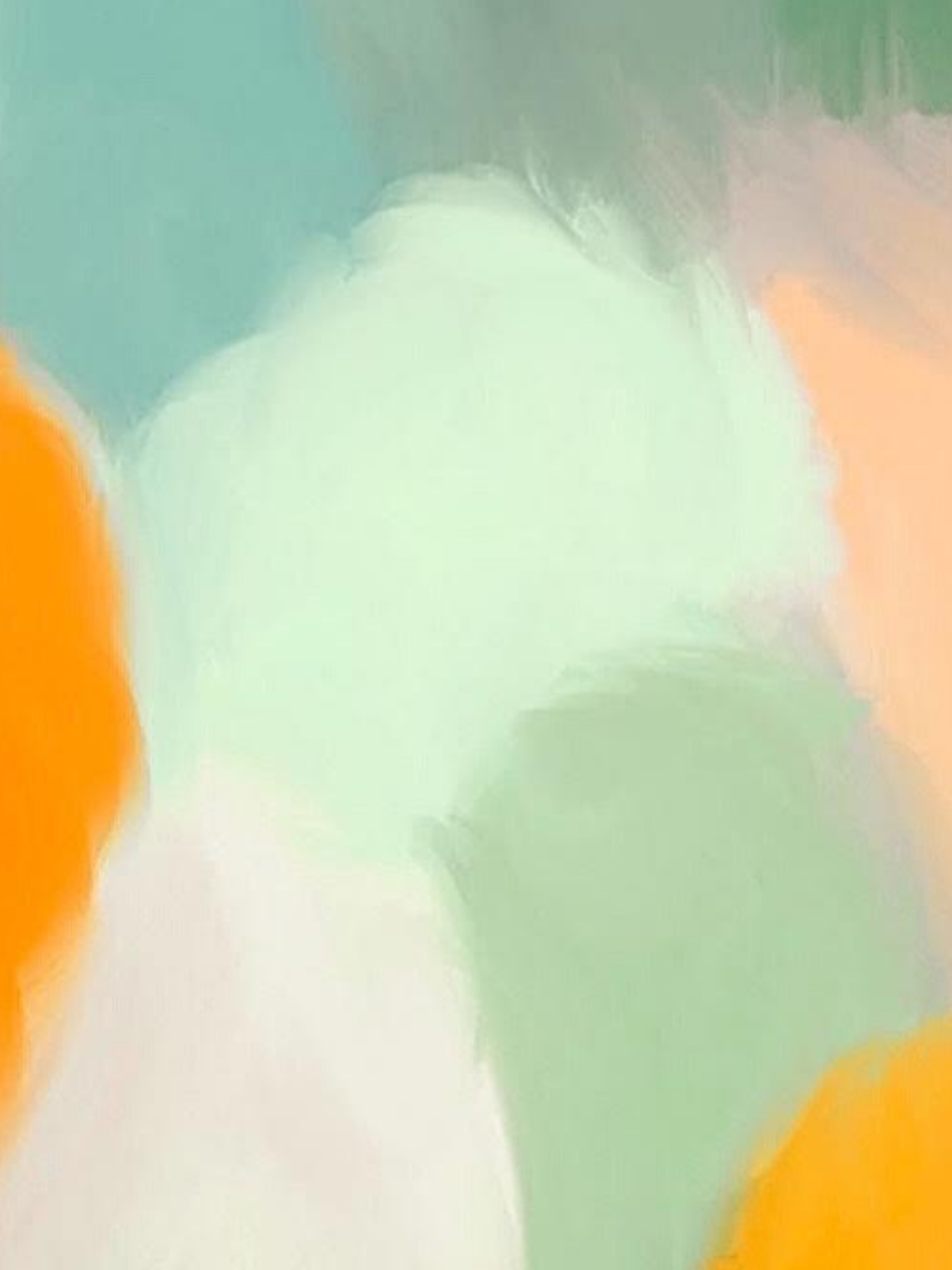 Abstract art with soft blended colors of mint green, peach, and orange creating a dreamy atmospheric effect.