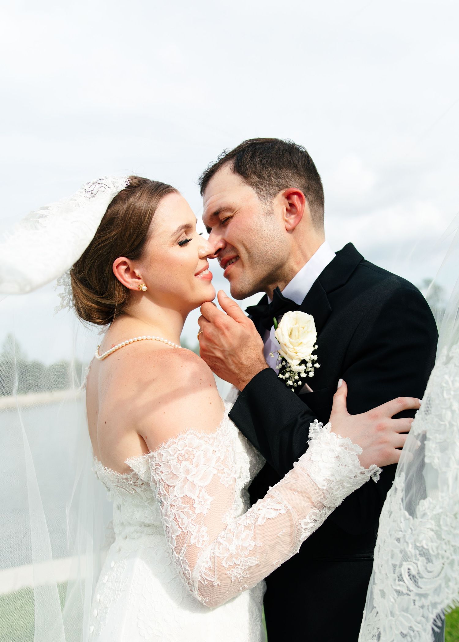 Romantic bride and groom portrait during their wedding day