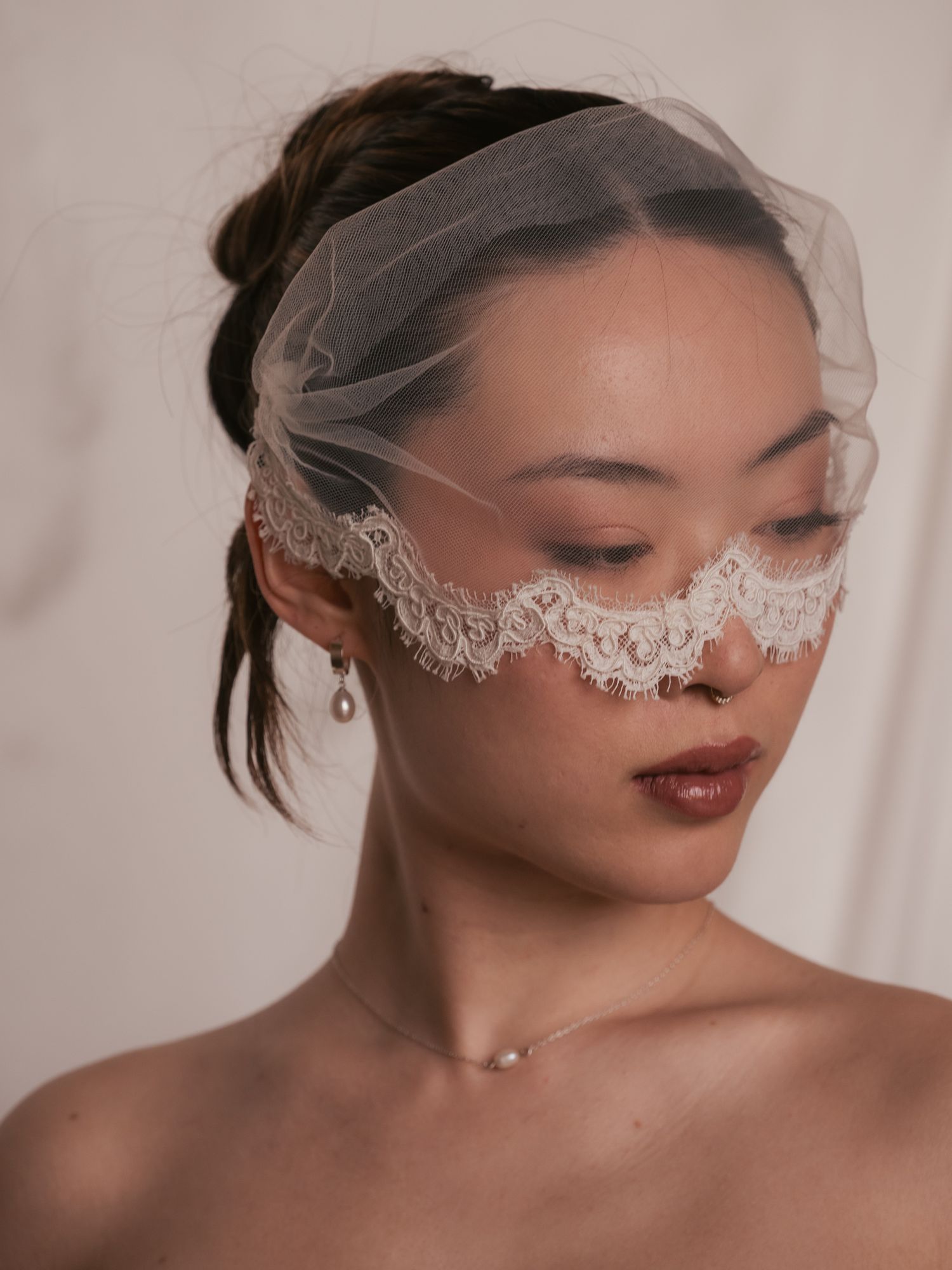 Bridal editorial portrait mini veil Debbie Carlisle