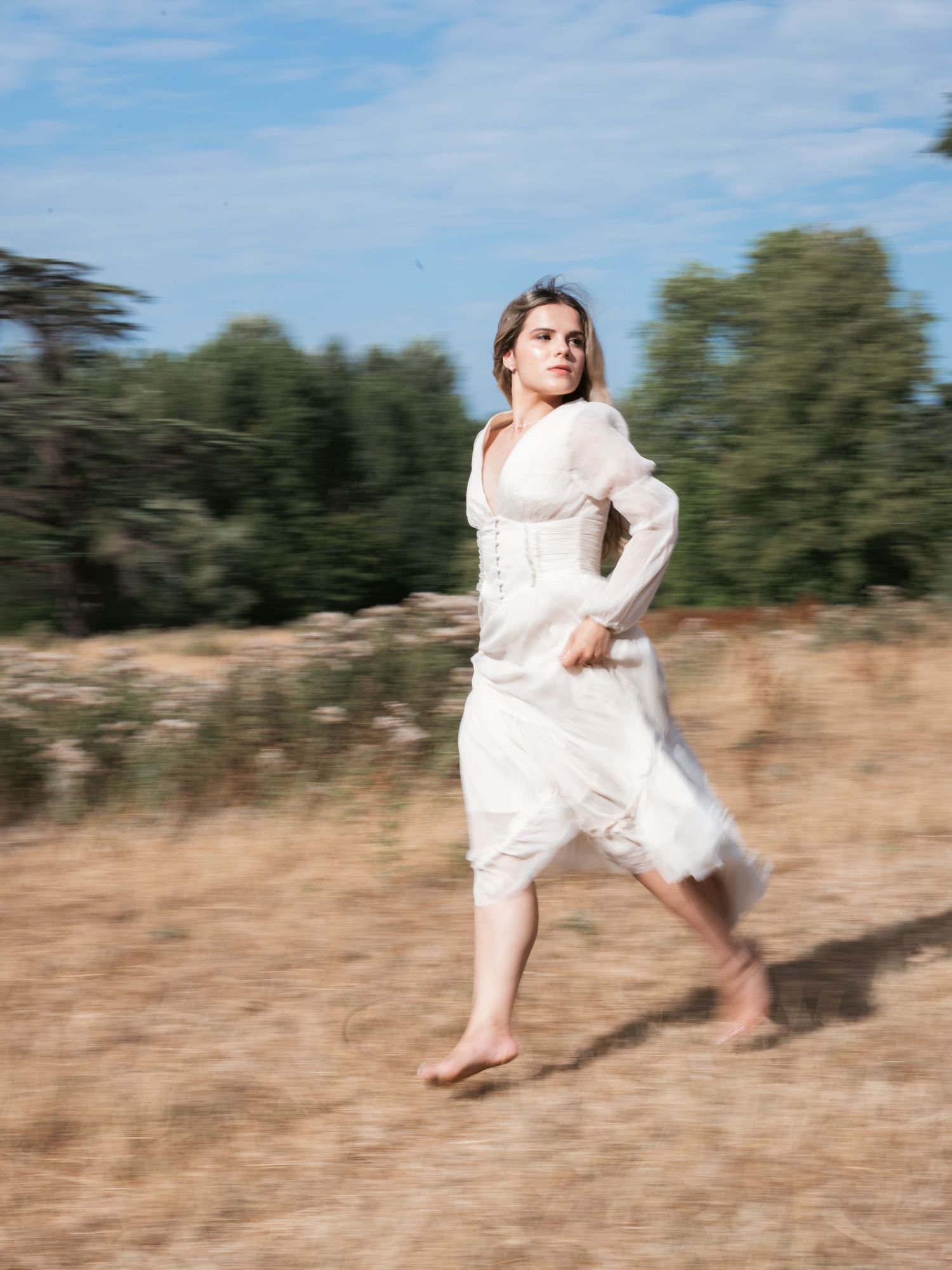Running bridal portrait