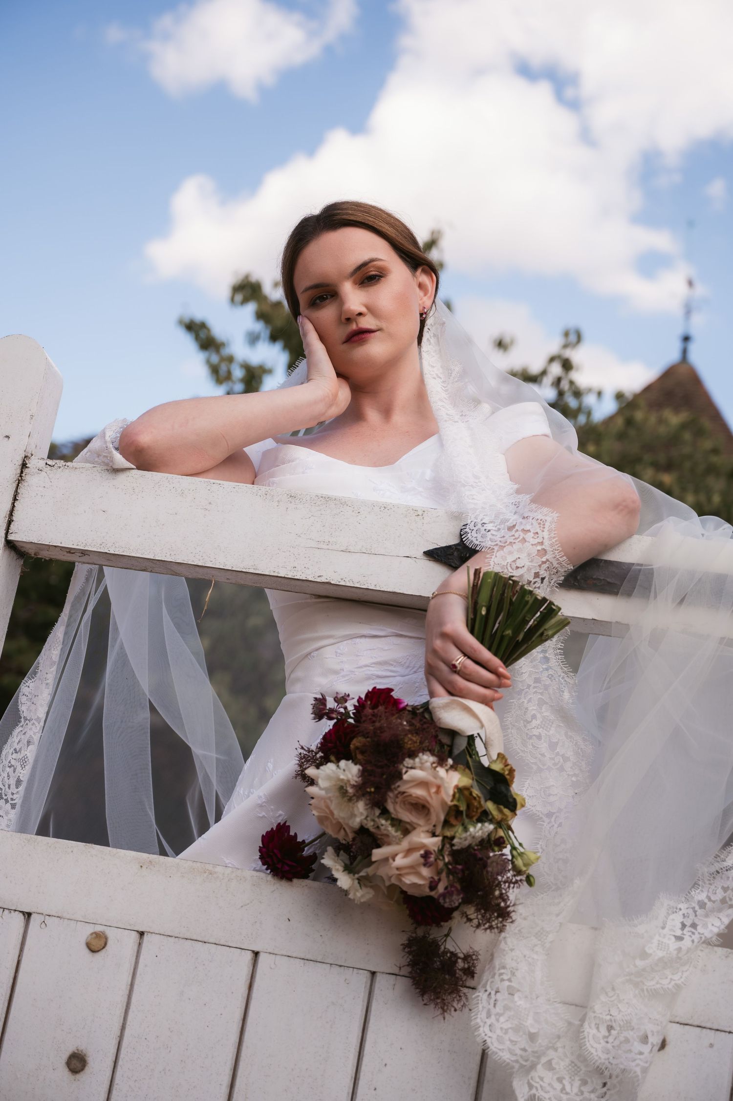 Editorial bridal photo of vintage inspired bride at Wasing Park