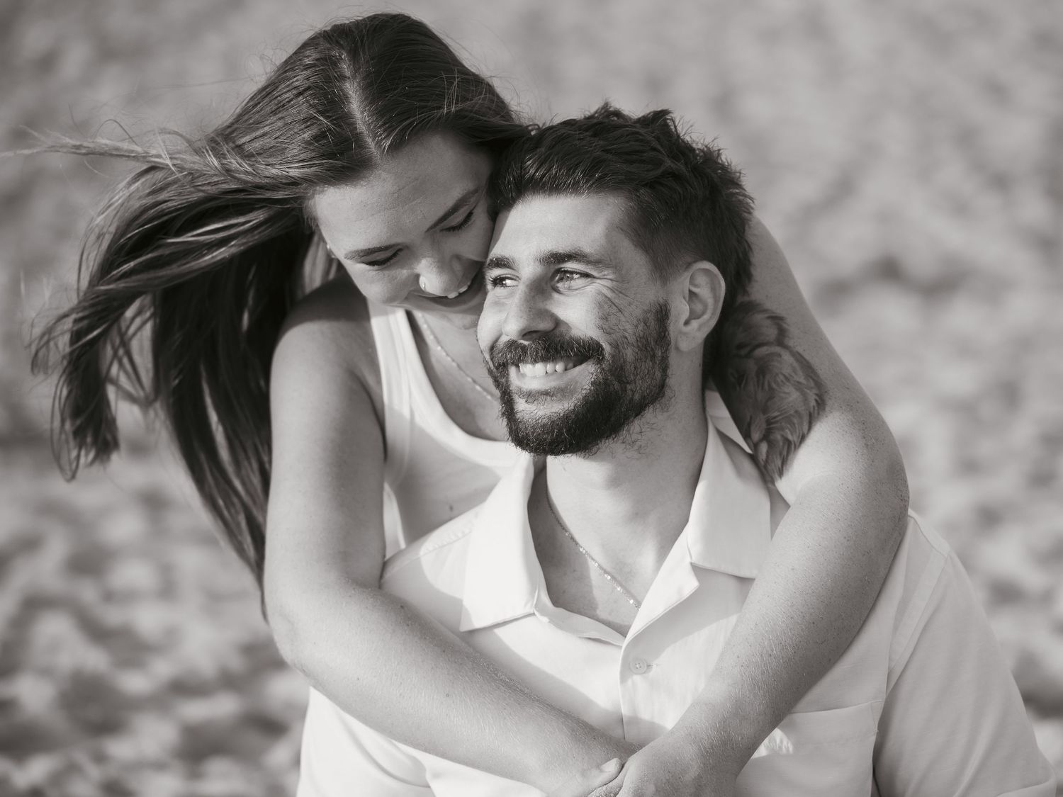 Black and white photo or newly engaged couple