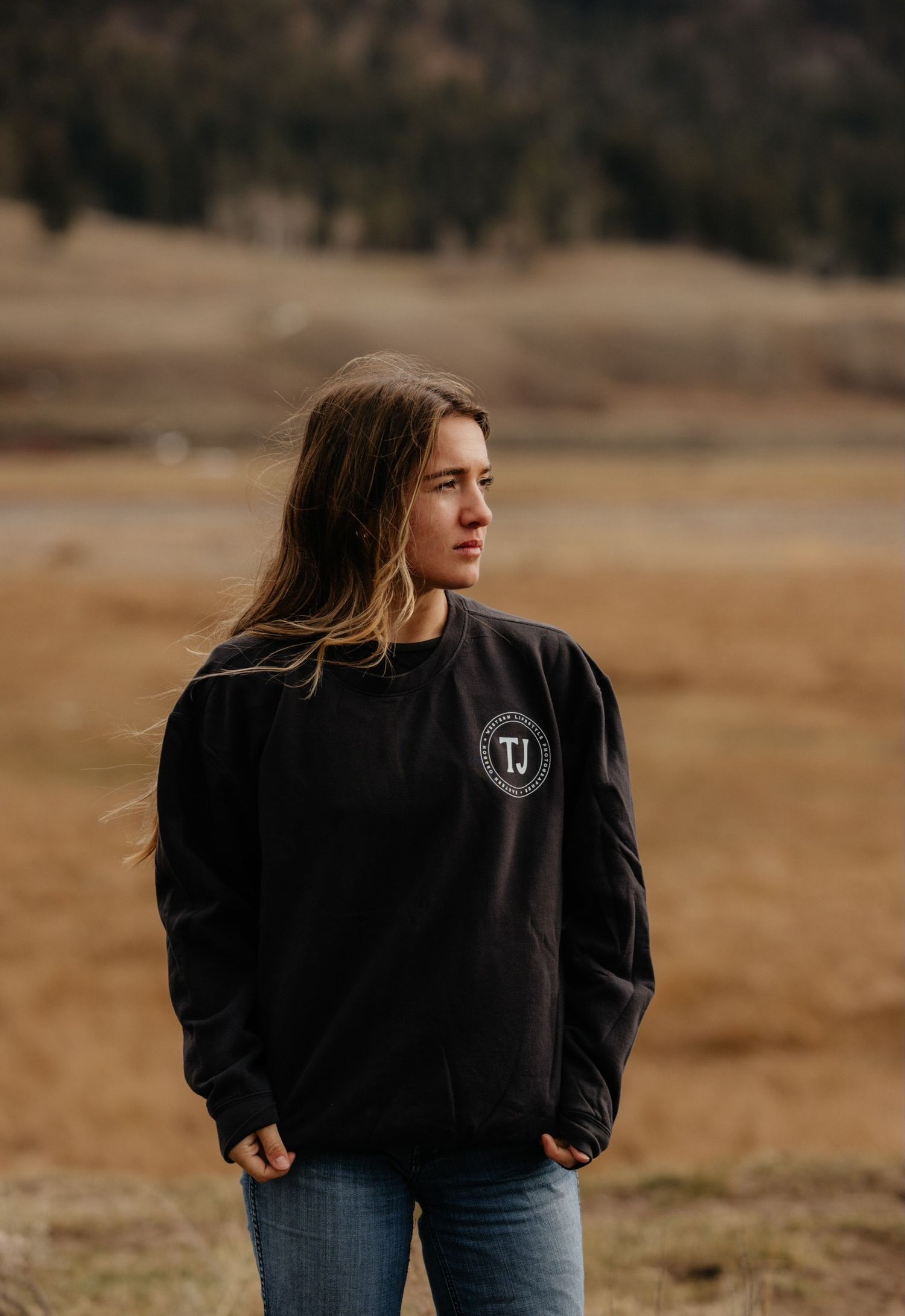 Outdoor lifestyle portrait with branded jacket, casual photography in Oregon nature