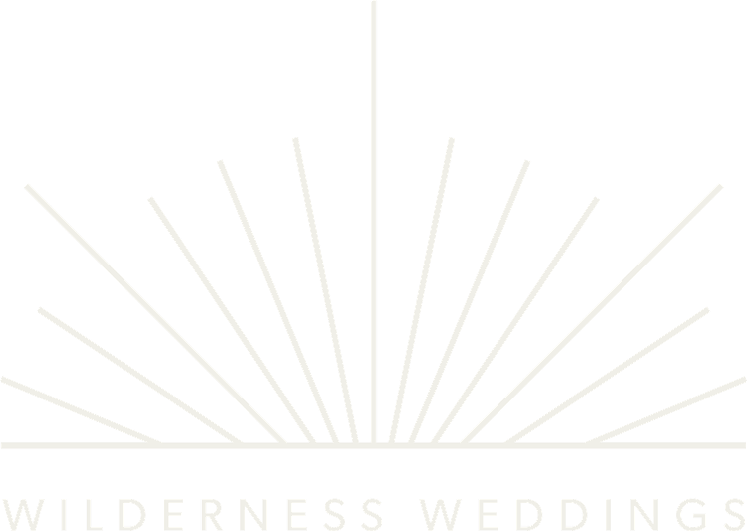 Wilderness Weddings logo featuring a minimalist sunburst design with radiating lines above elegant serif text.