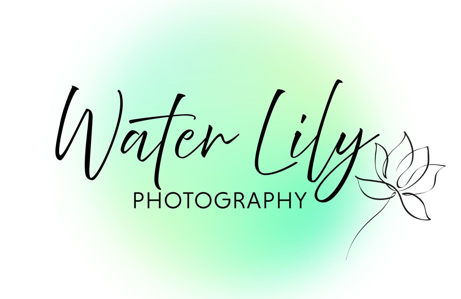 Water Lily Photography logo design with soft mint green gradient background.