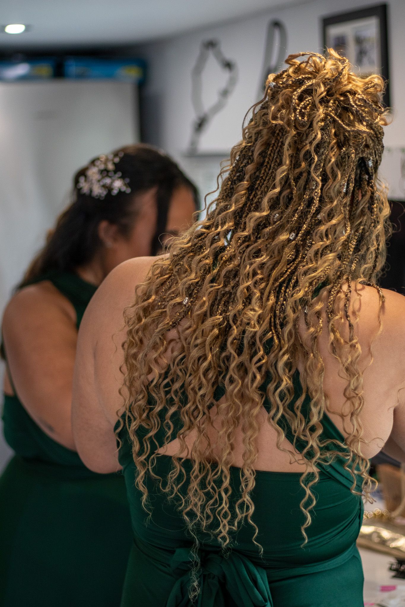 Candid photo of Bridesmaids getting ready for a wedding