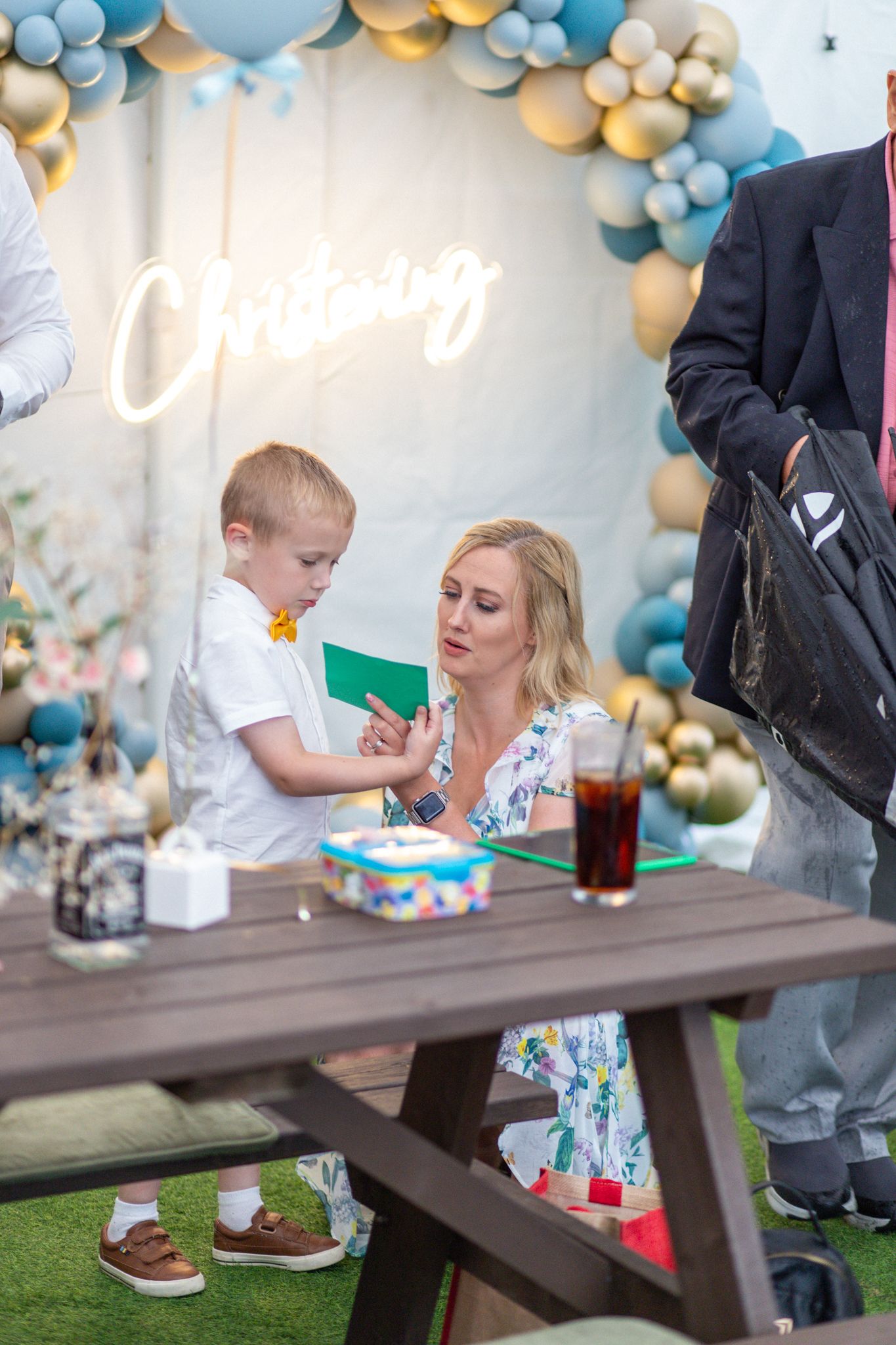 Mother and son at a Balloon Arch Christening
