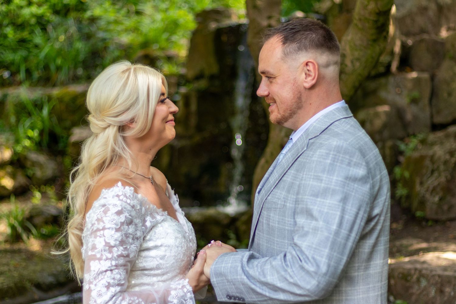 Bridge and groom looking at each other after Wedding