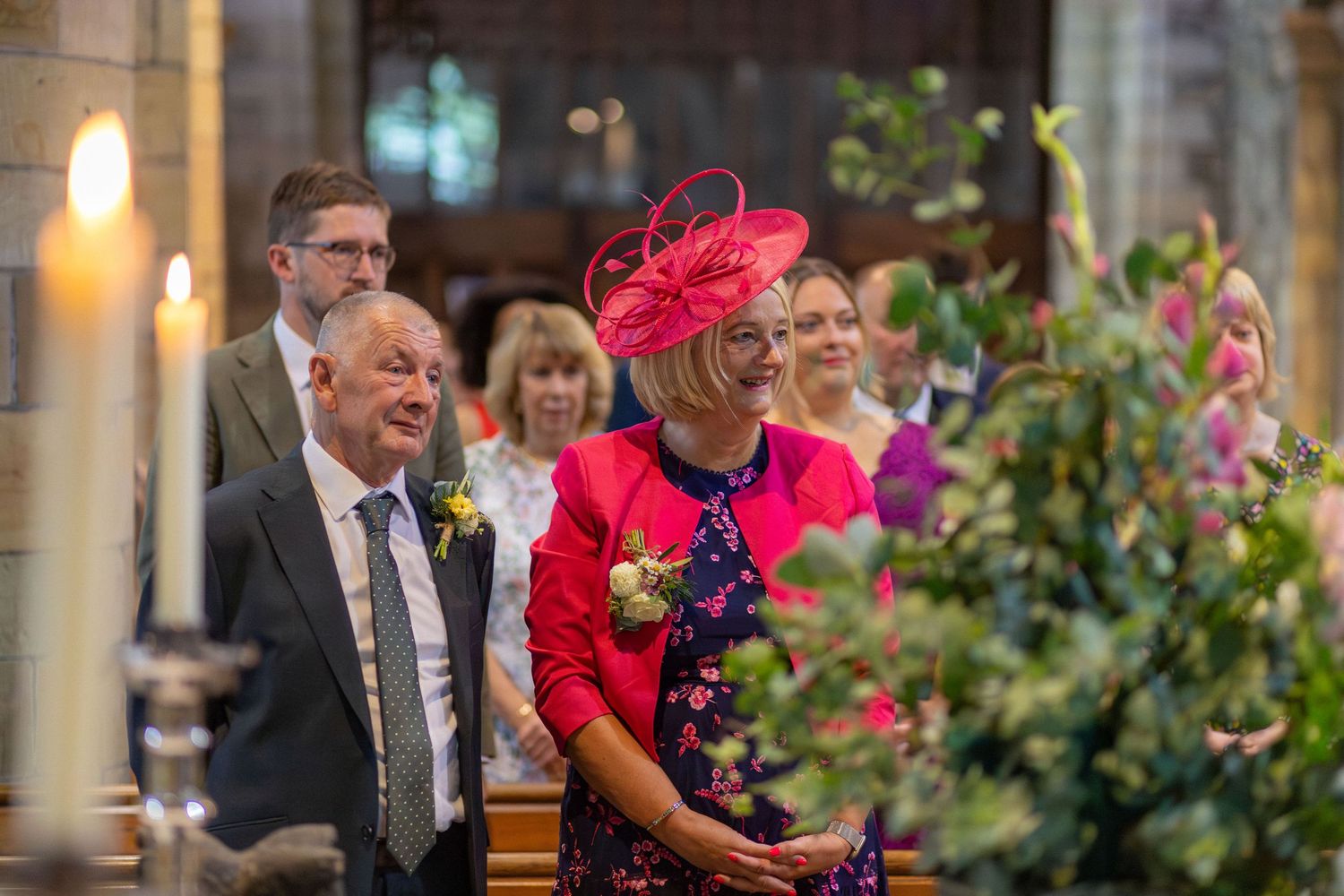 Wedding guests enjoying the reception at Eckington Church