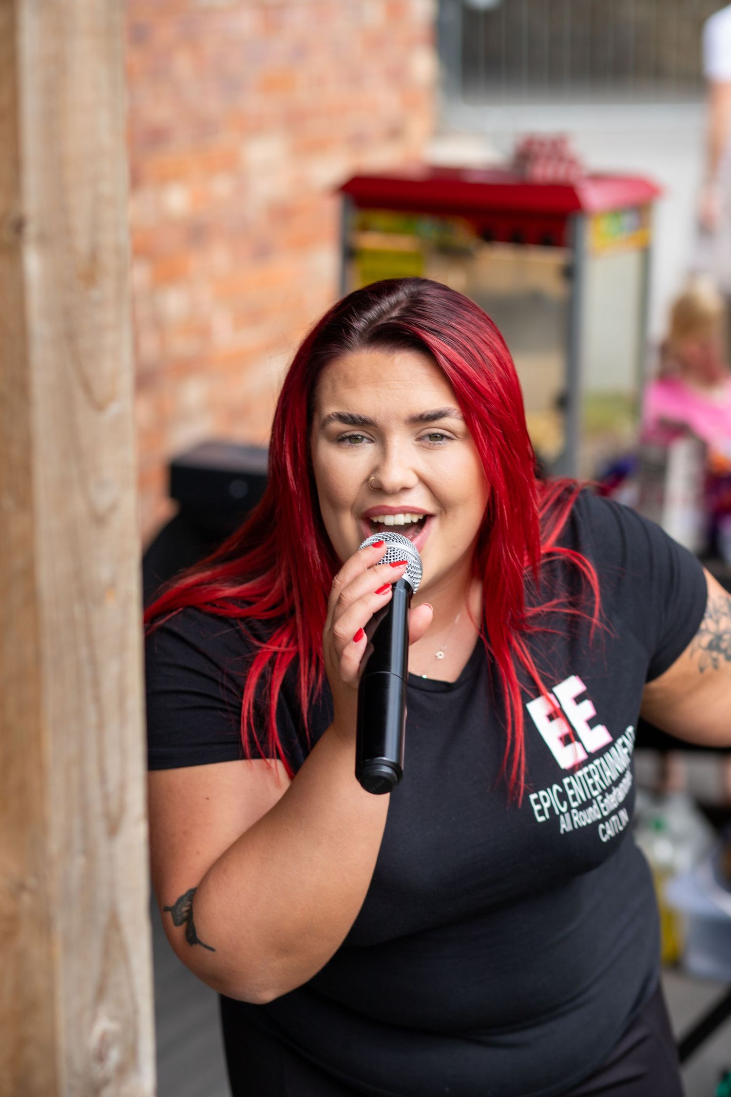 Performer singing at a public event