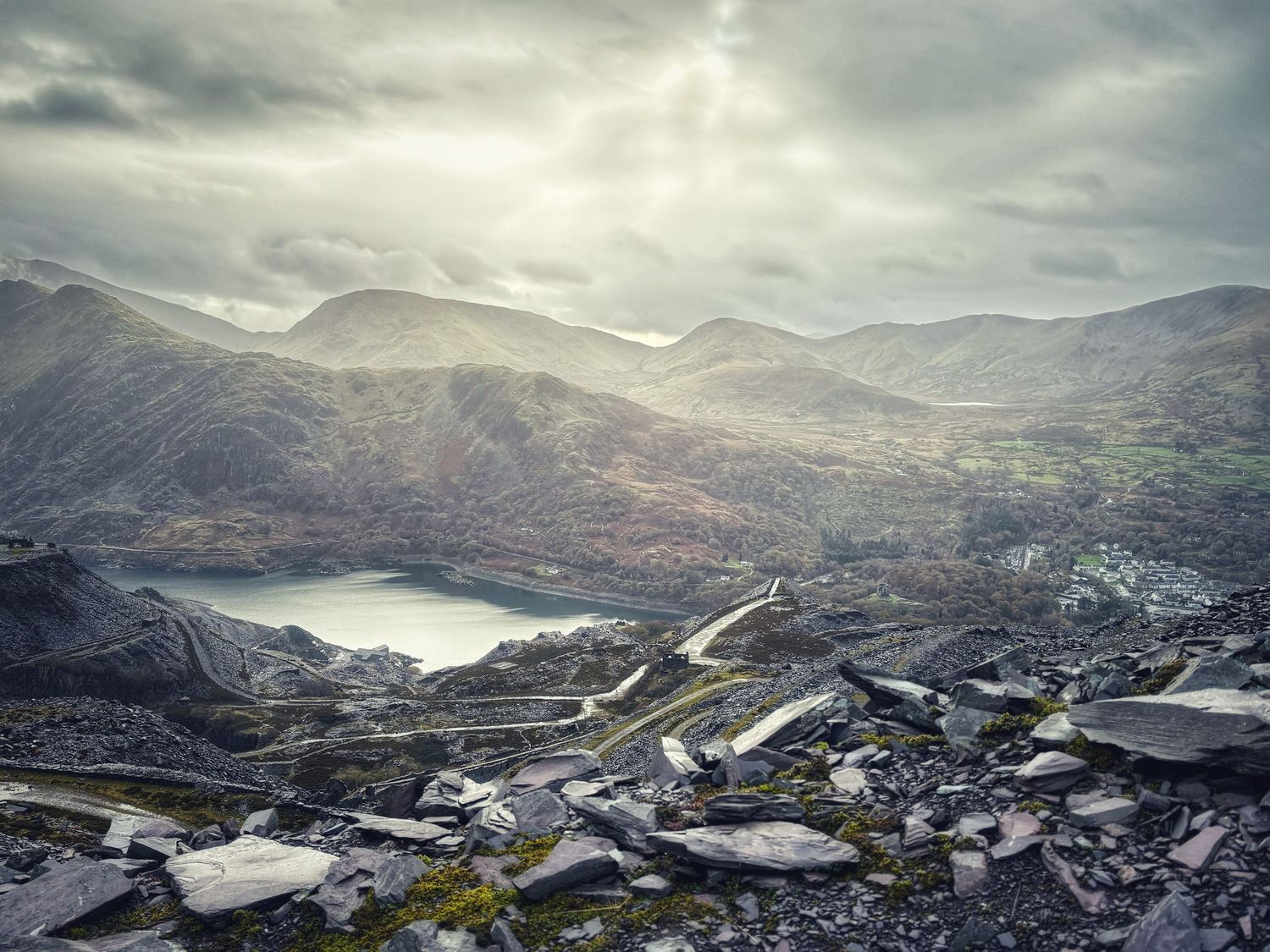 Snowden (yr wyddfa) and Dinorwic Slate Quary moody landscape