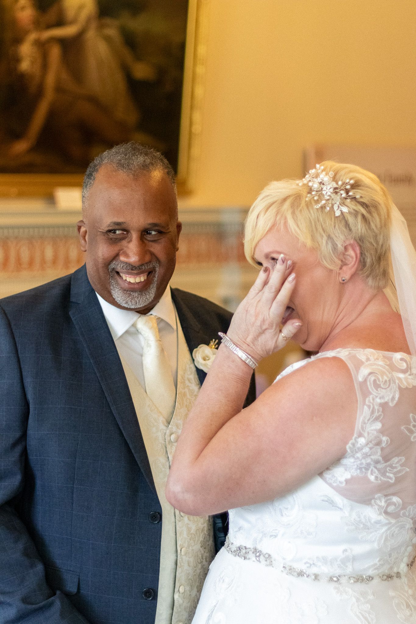 Bride and Groom crying during Wedding