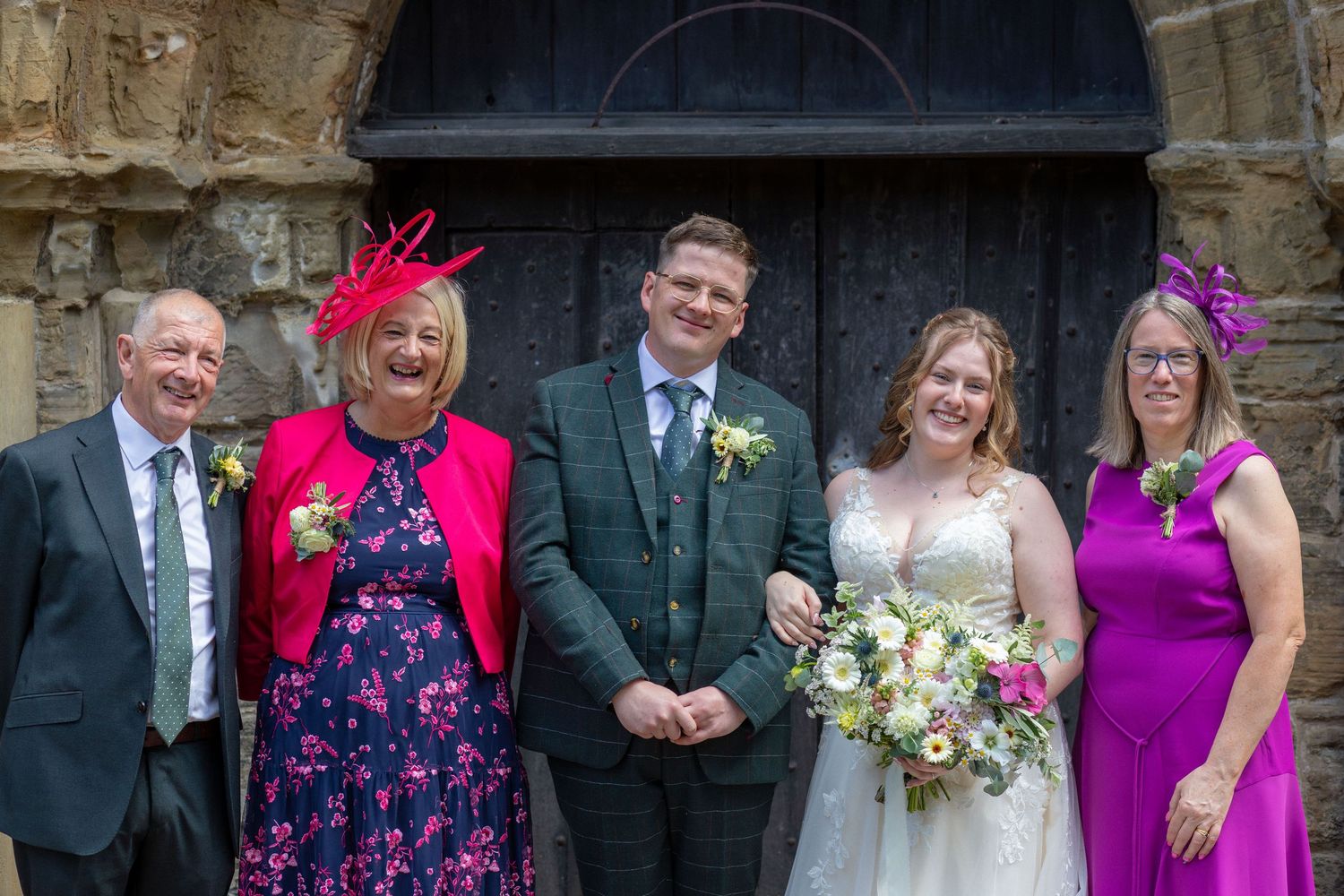 Wedding party gathered outside Elkington Church