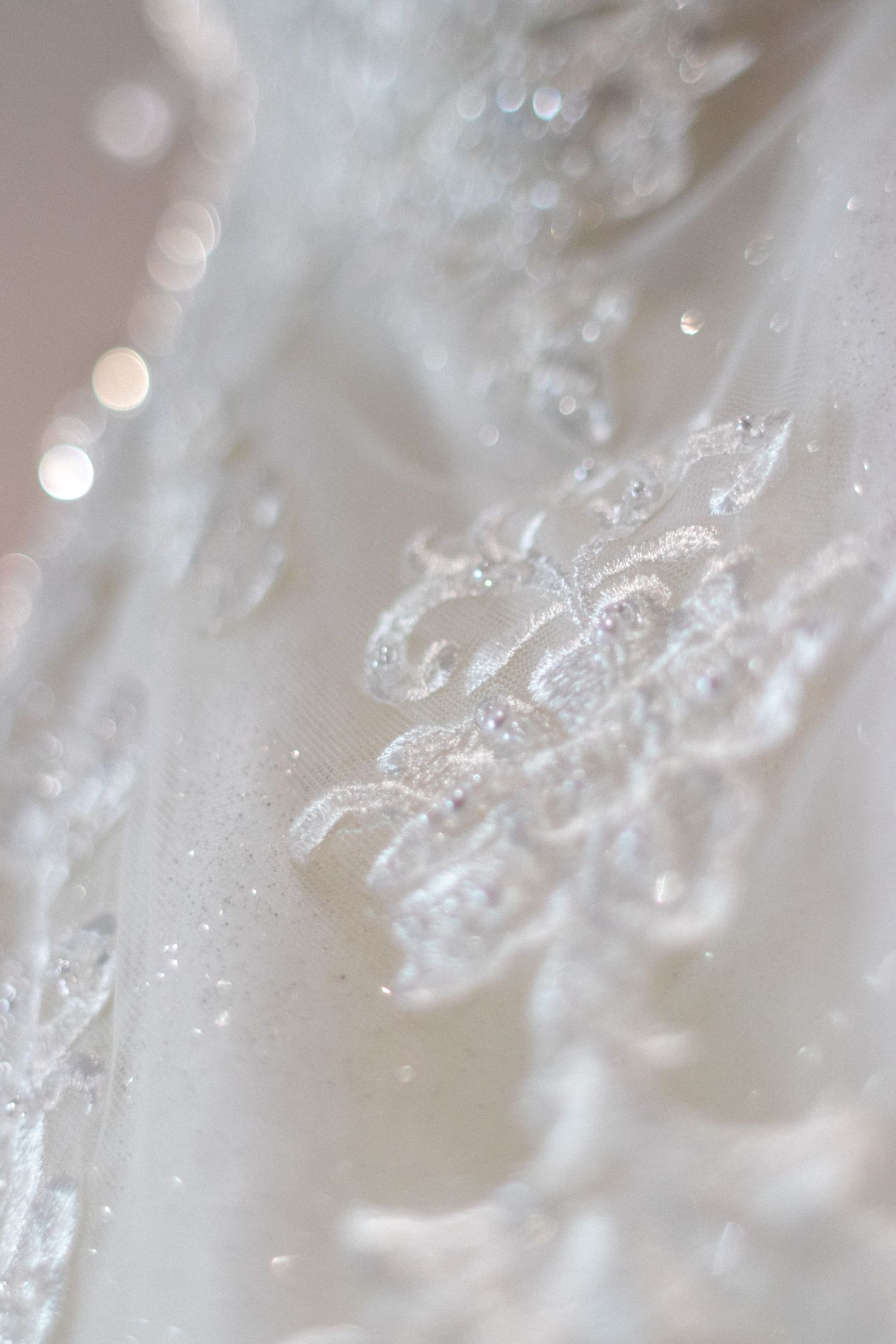 Close up photo of a white Wedding dress