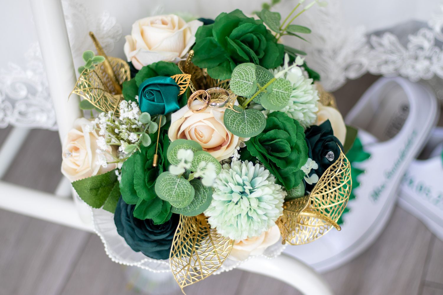 Floral bouquet and Wedding sneakers