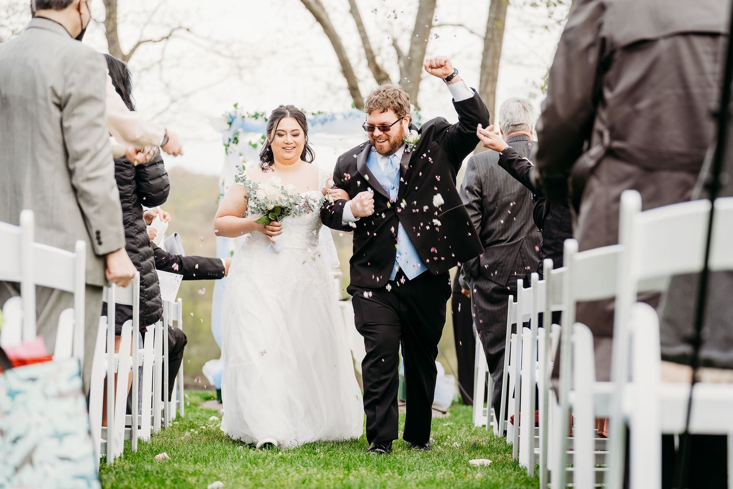 Wedding banner with bridge and groom walking the aisle