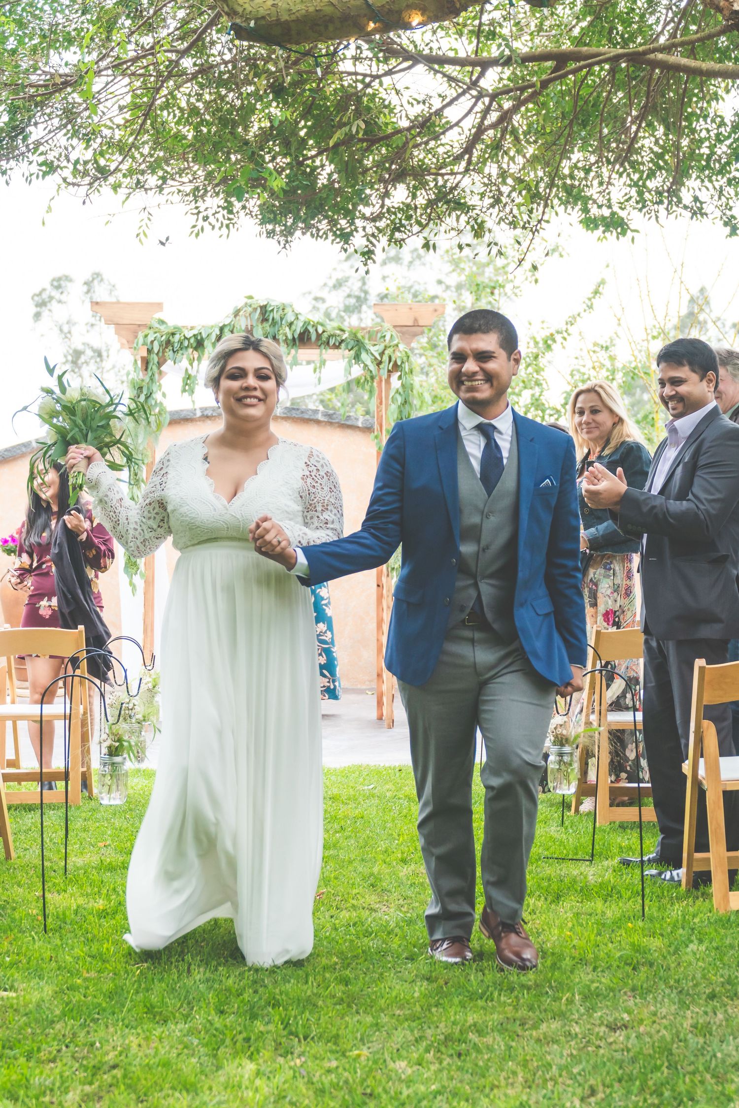 Wedding bride and groom exits