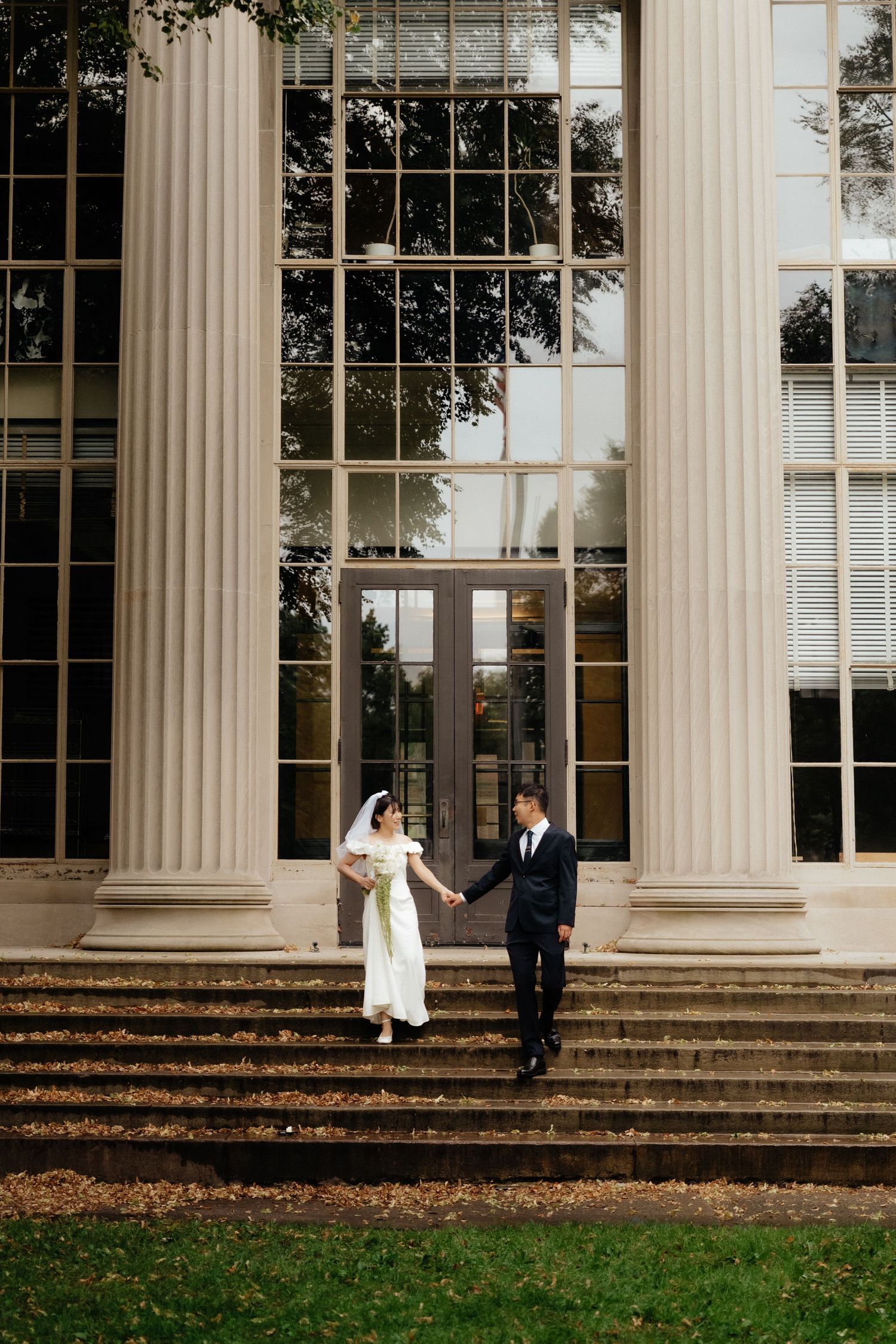 MIT campus engagement photos focusing on classical architecture and columns.