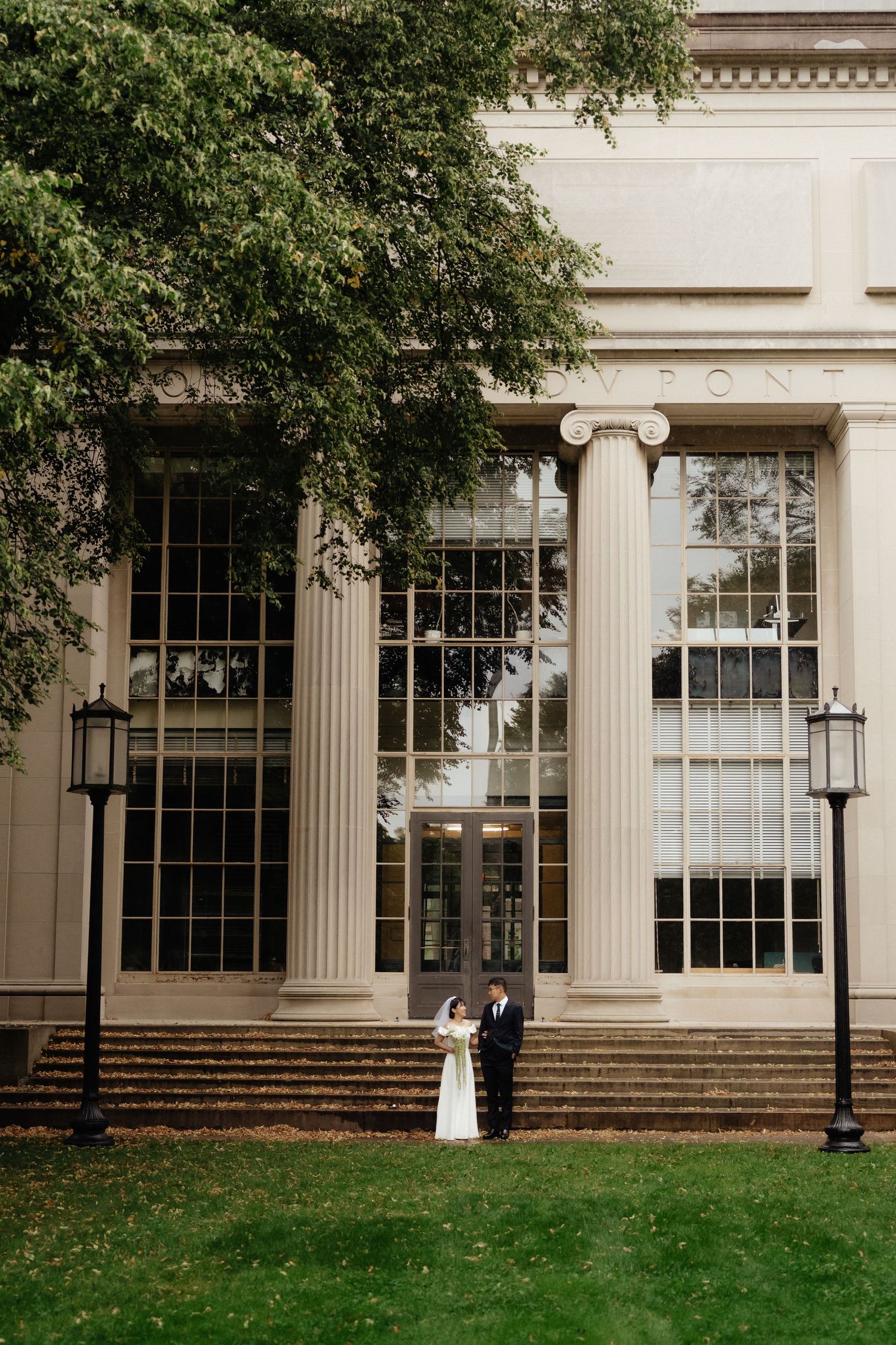 MIT campus engagement photos focusing on classical architecture and columns.