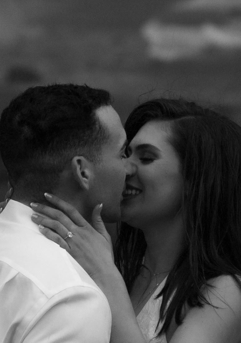 Close-up black and white photos capturing romantic moments between newlyweds.