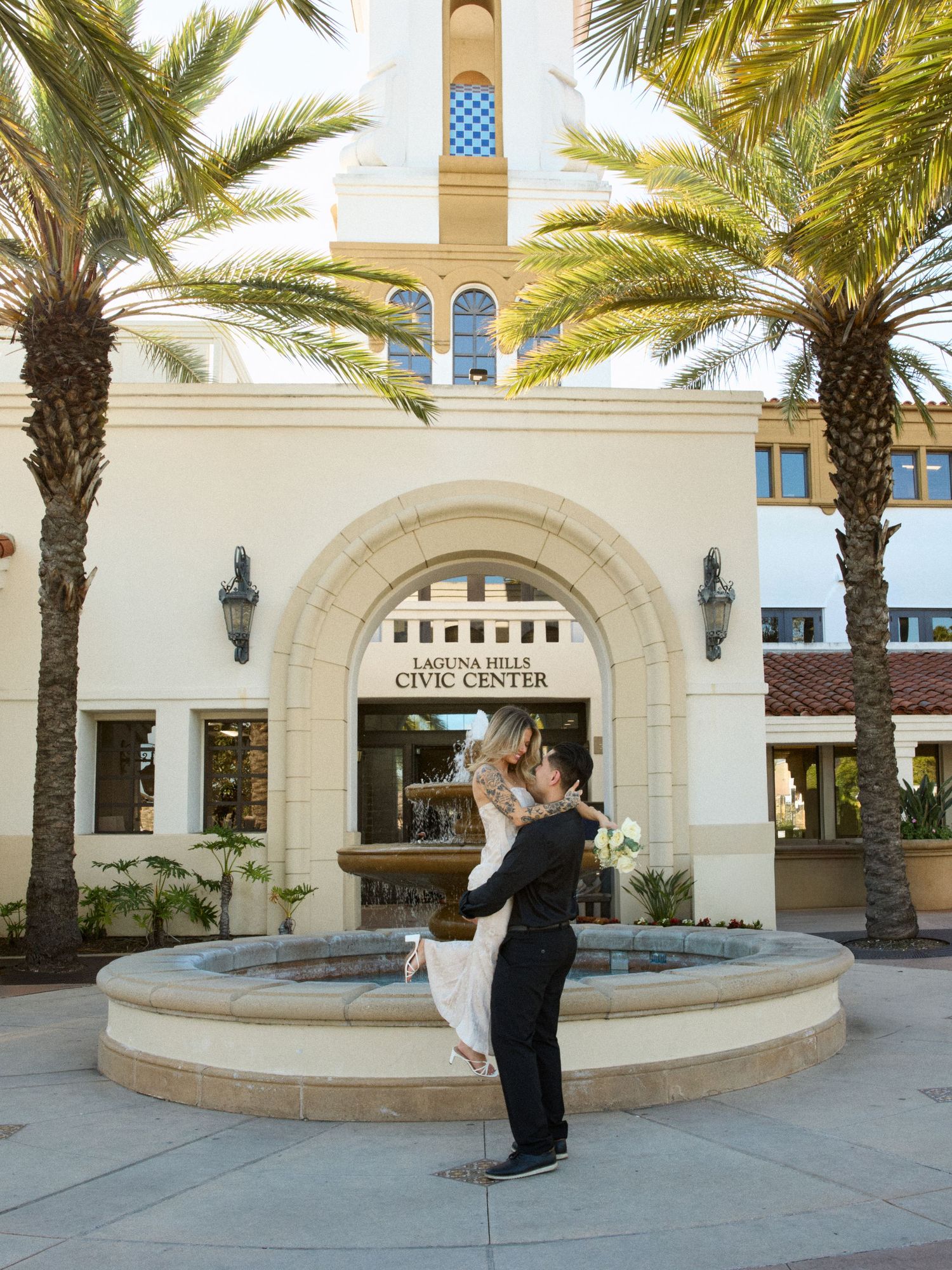 Chic courthouse wedding photos at Laguna Hills Civic Center in South Orange County. Book your session.
