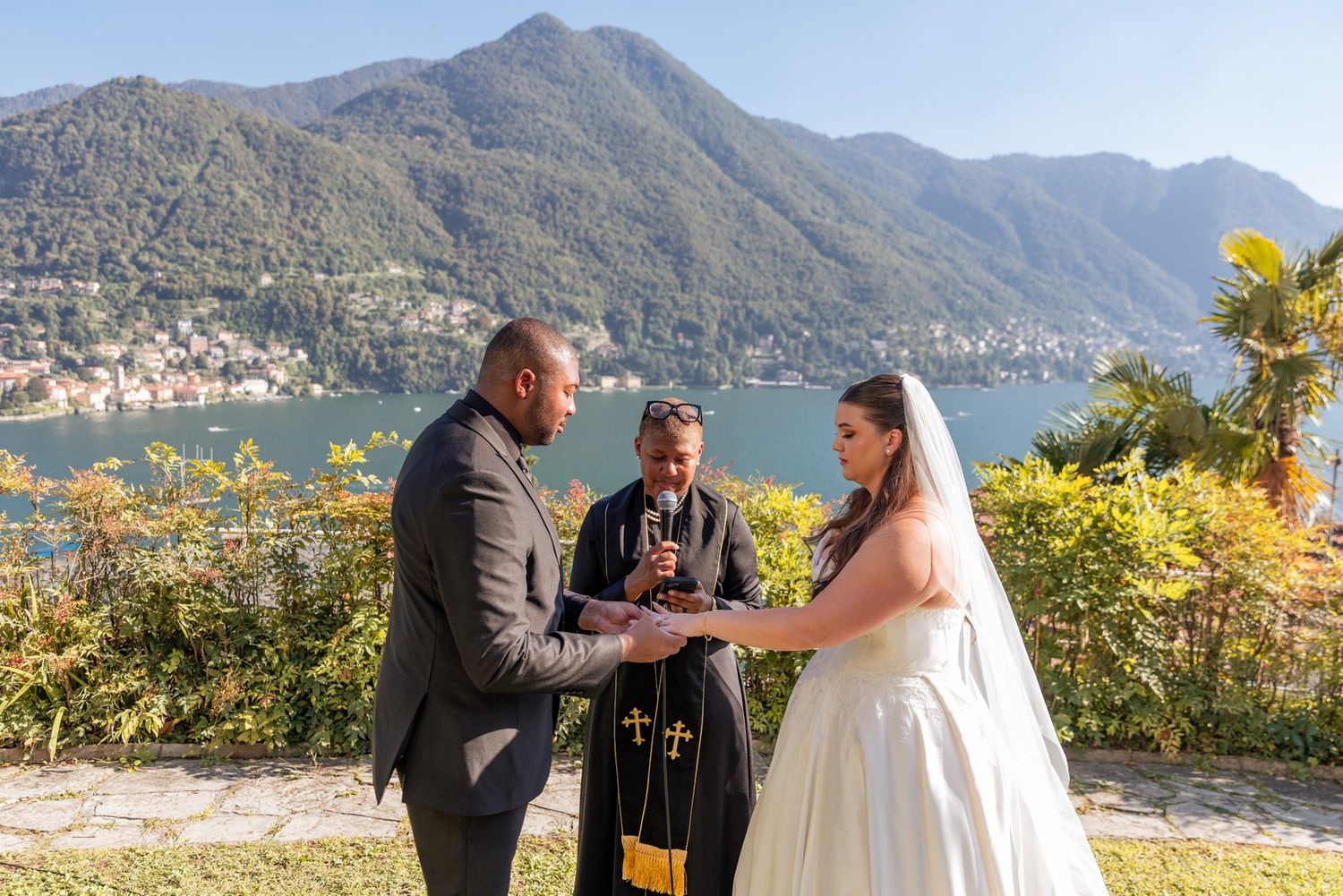 A mountain wedding ceremony with stunning lake views and natural scenery.