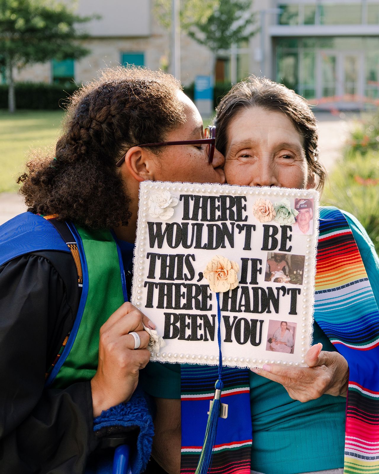 A series of photos showing hands holding up handmade signs with text fragments that form a connected message.