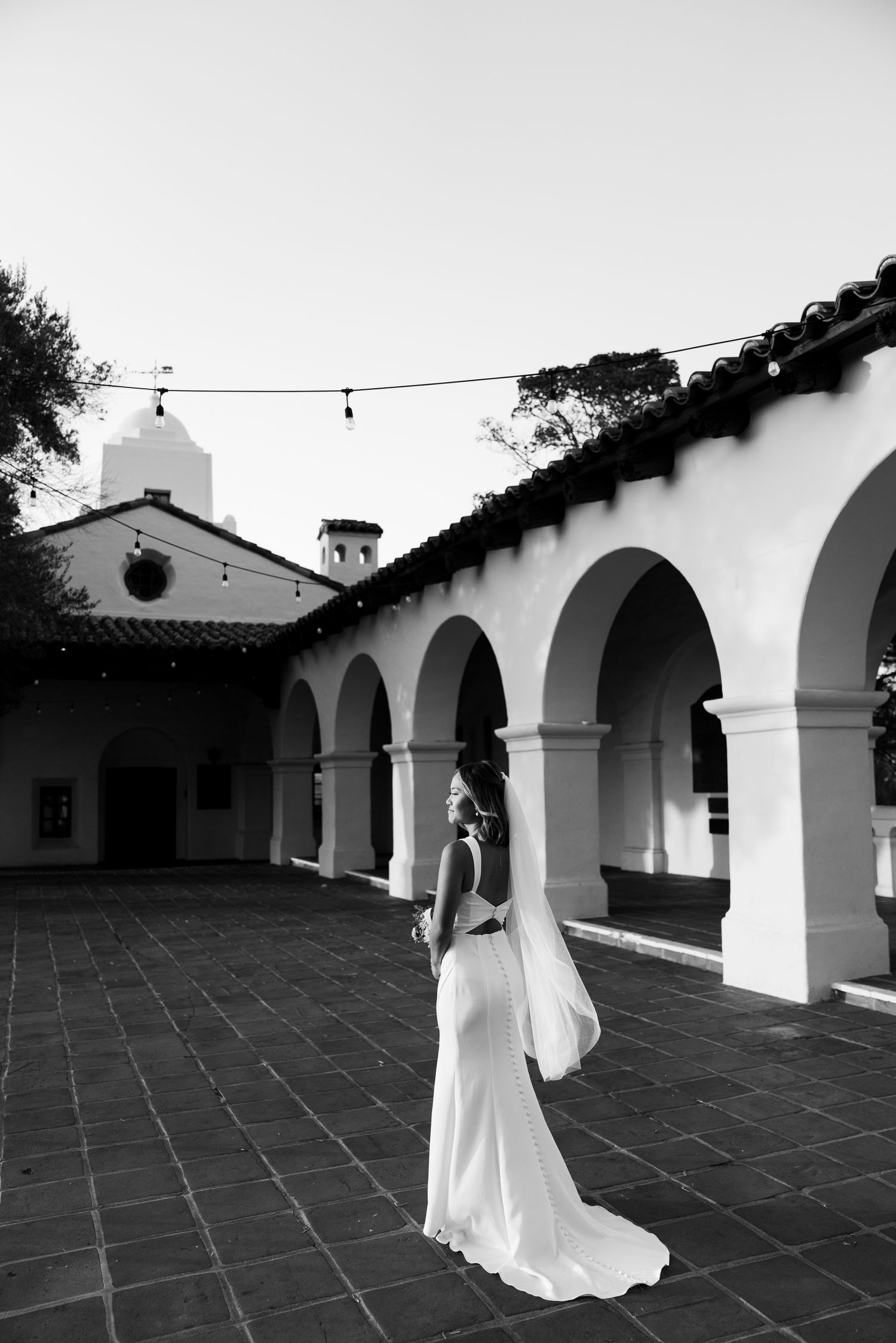 Bridal Portrait Veil and Dress The Junipero Serra Museum with a San Diego wedding photographer Unique Photography