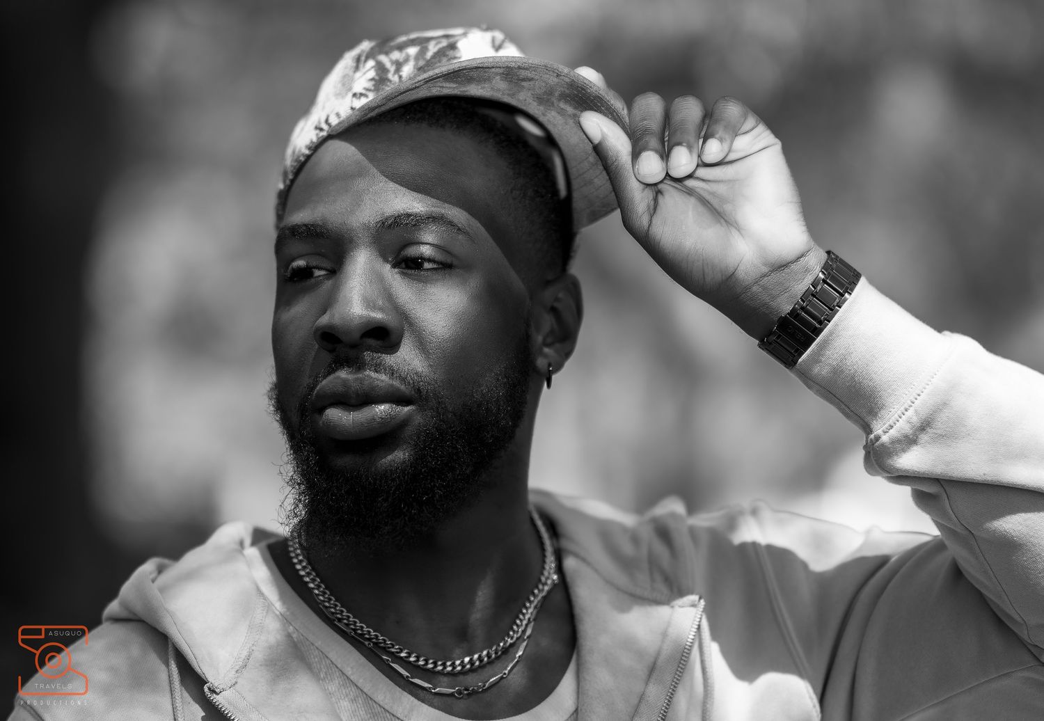 Black and white portrait series capturing expressive gestures and natural emotions.