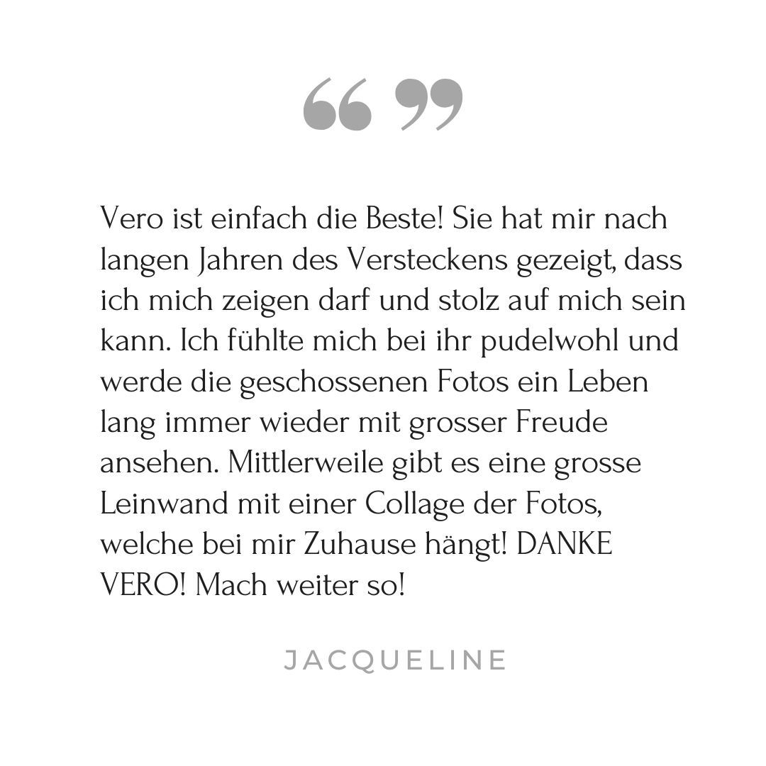 A simple grey text quote block with quotation marks and the name Jacqueline at the bottom.