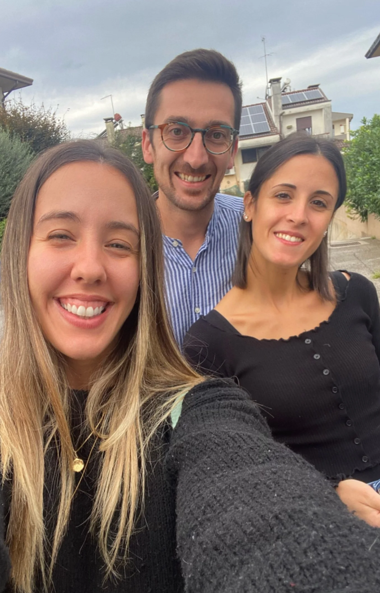 Casual selfies showing people smiling together outdoors.