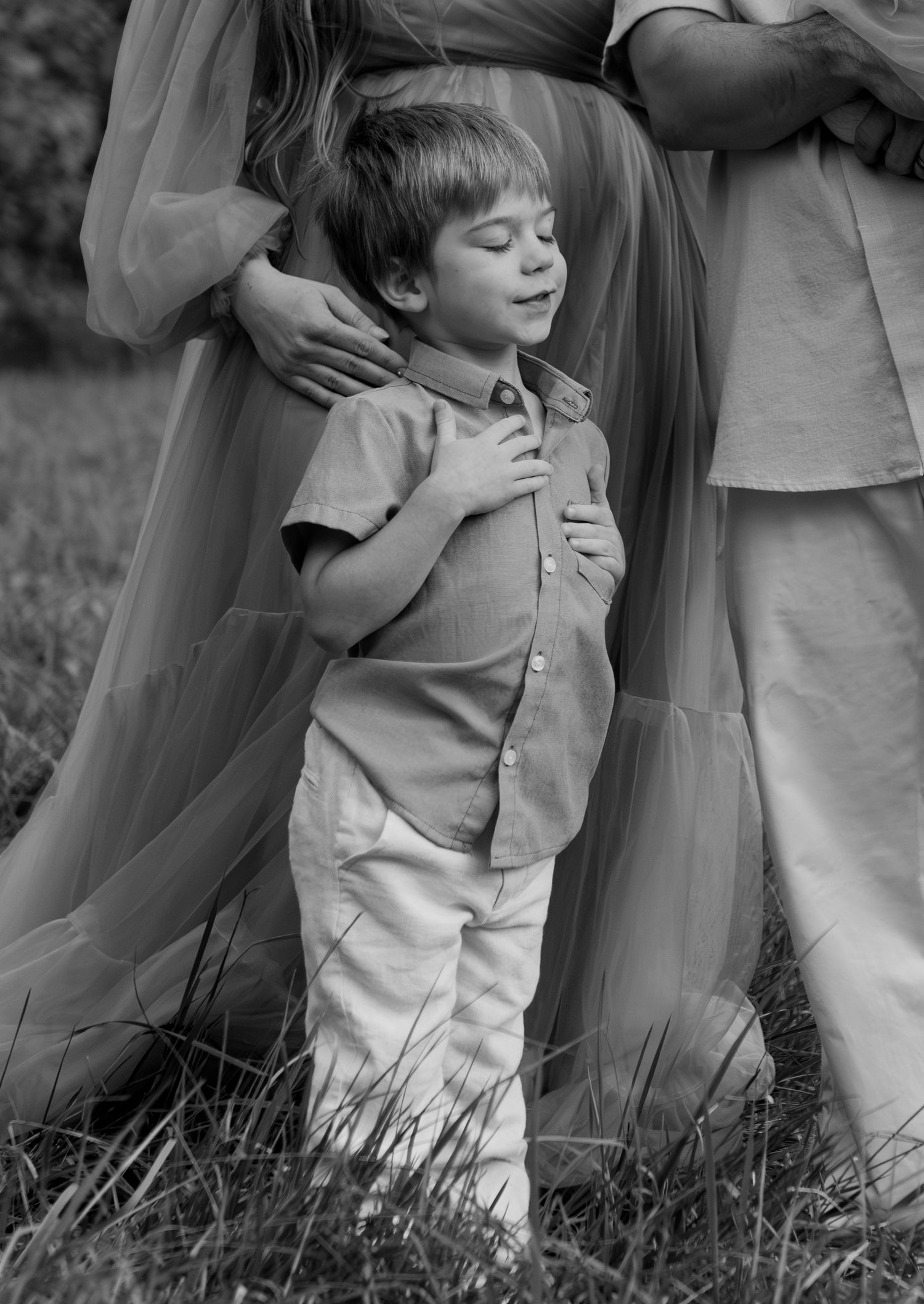 Young boy posing in a black and white image located in salem, OR