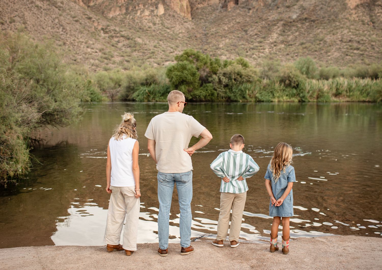 A series of scenic lakeside photos showing people enjoying nature and relaxing by the water's edge at Water Users recreational area.