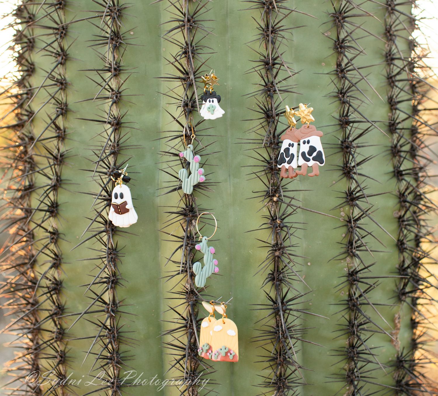 Close-up macro photography of a cactus showing spines in vertical rows against a green background.