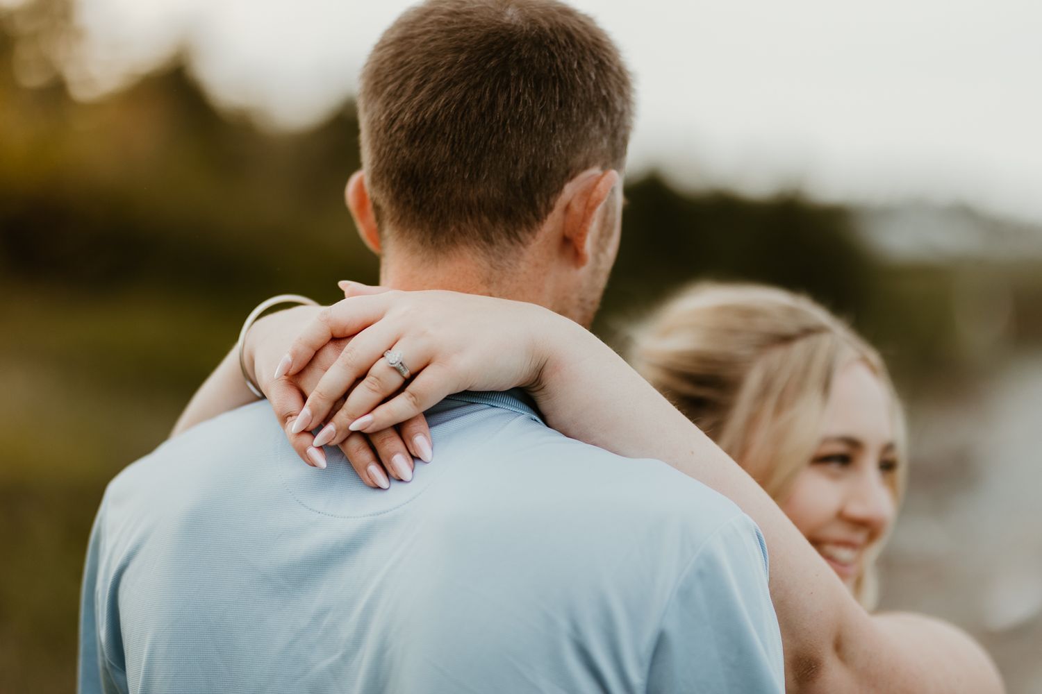 Series of candid emotional moments captured during an outdoor couple's photoshoot.
