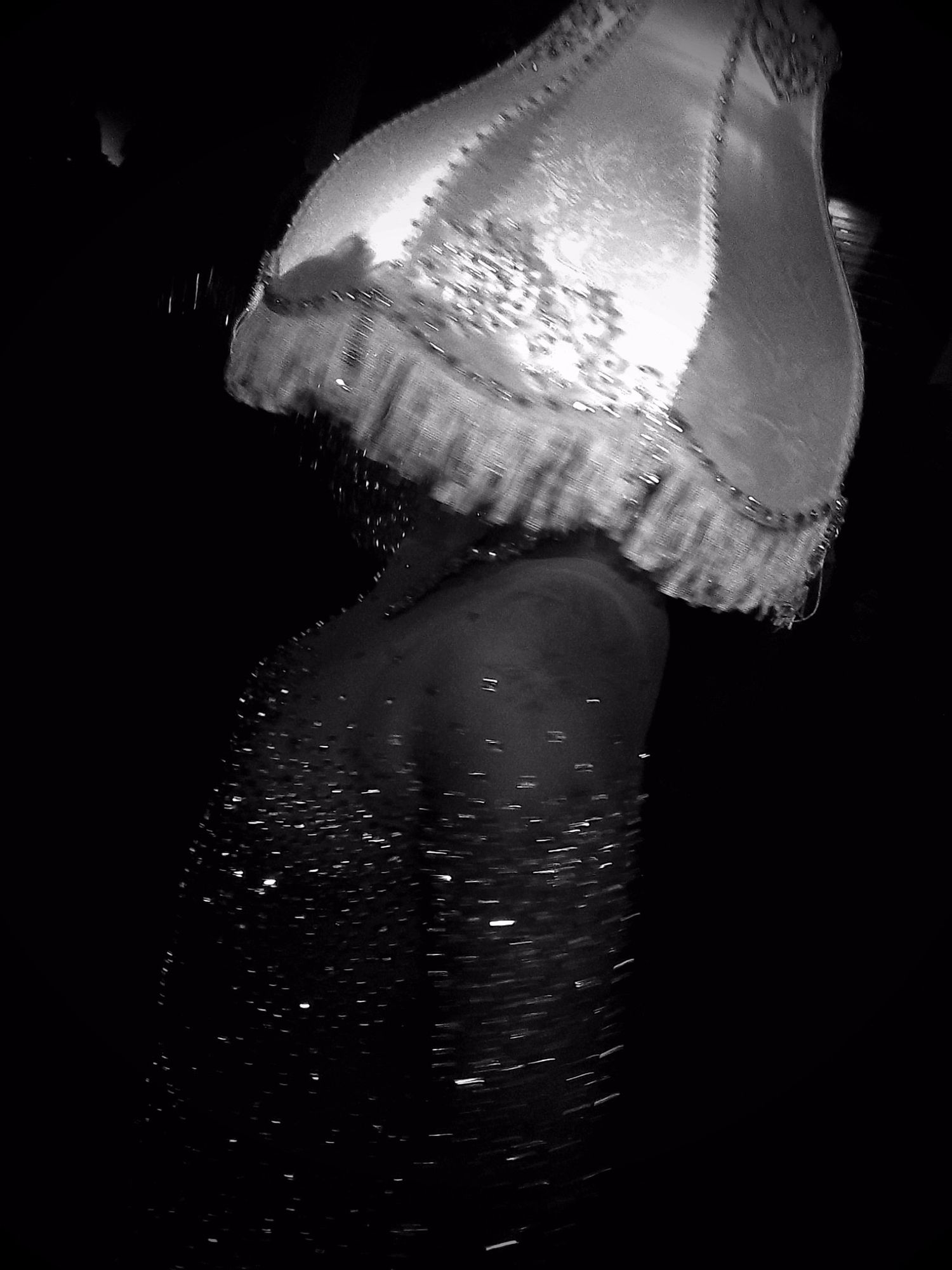Black and white artistic photo of a woman in lace lingerie with water droplets on skin in dramatic lighting.