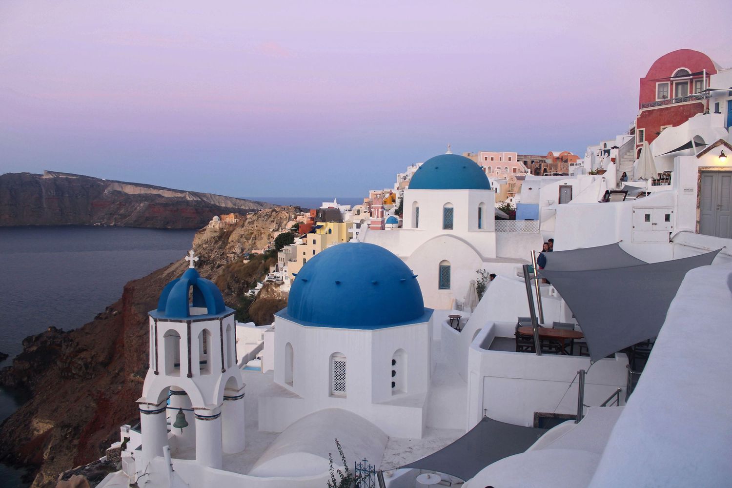 A summer morning on the island of Santorini in Greece.