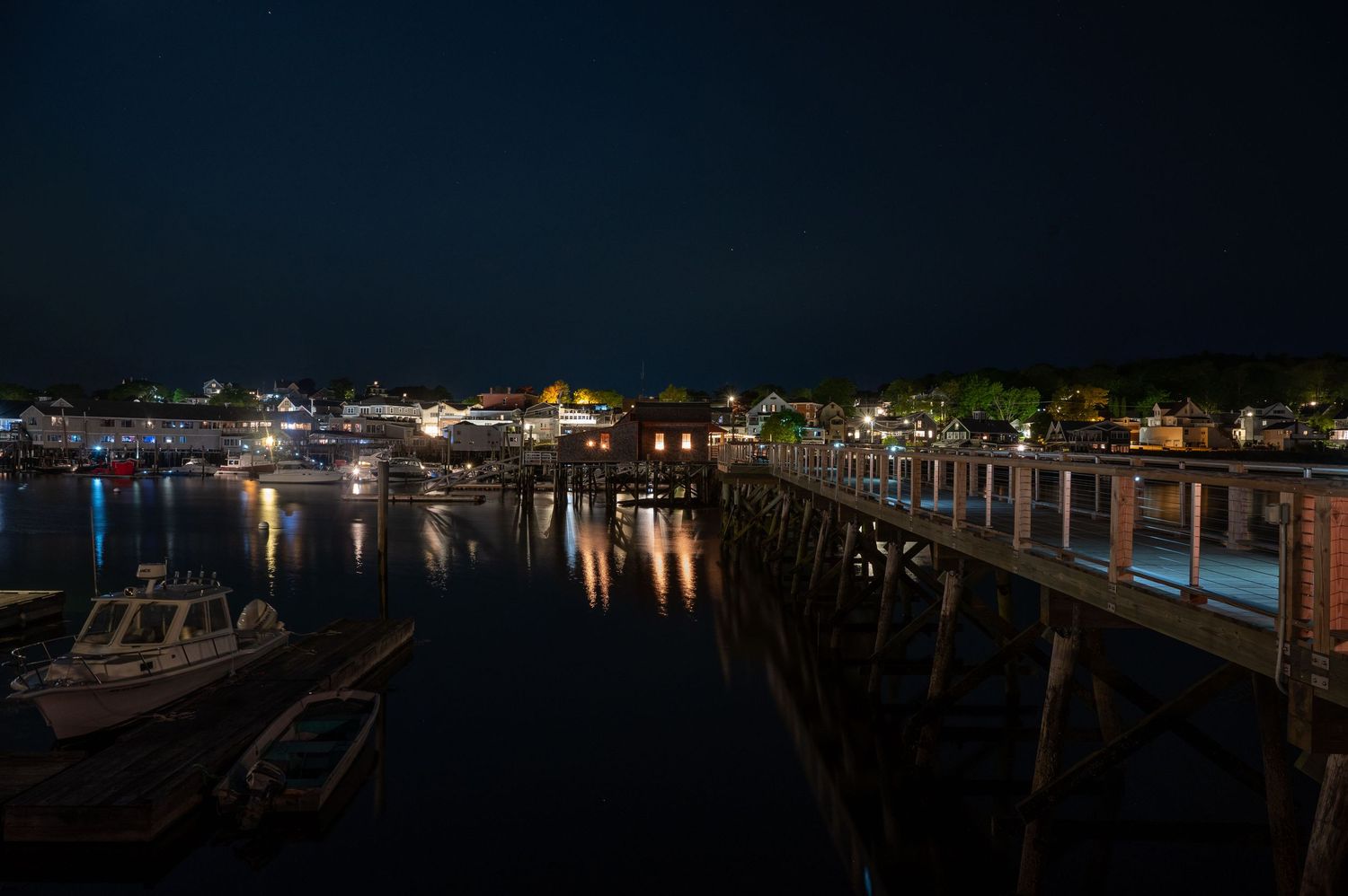 Night time at Boothbay Harbor in Maine.