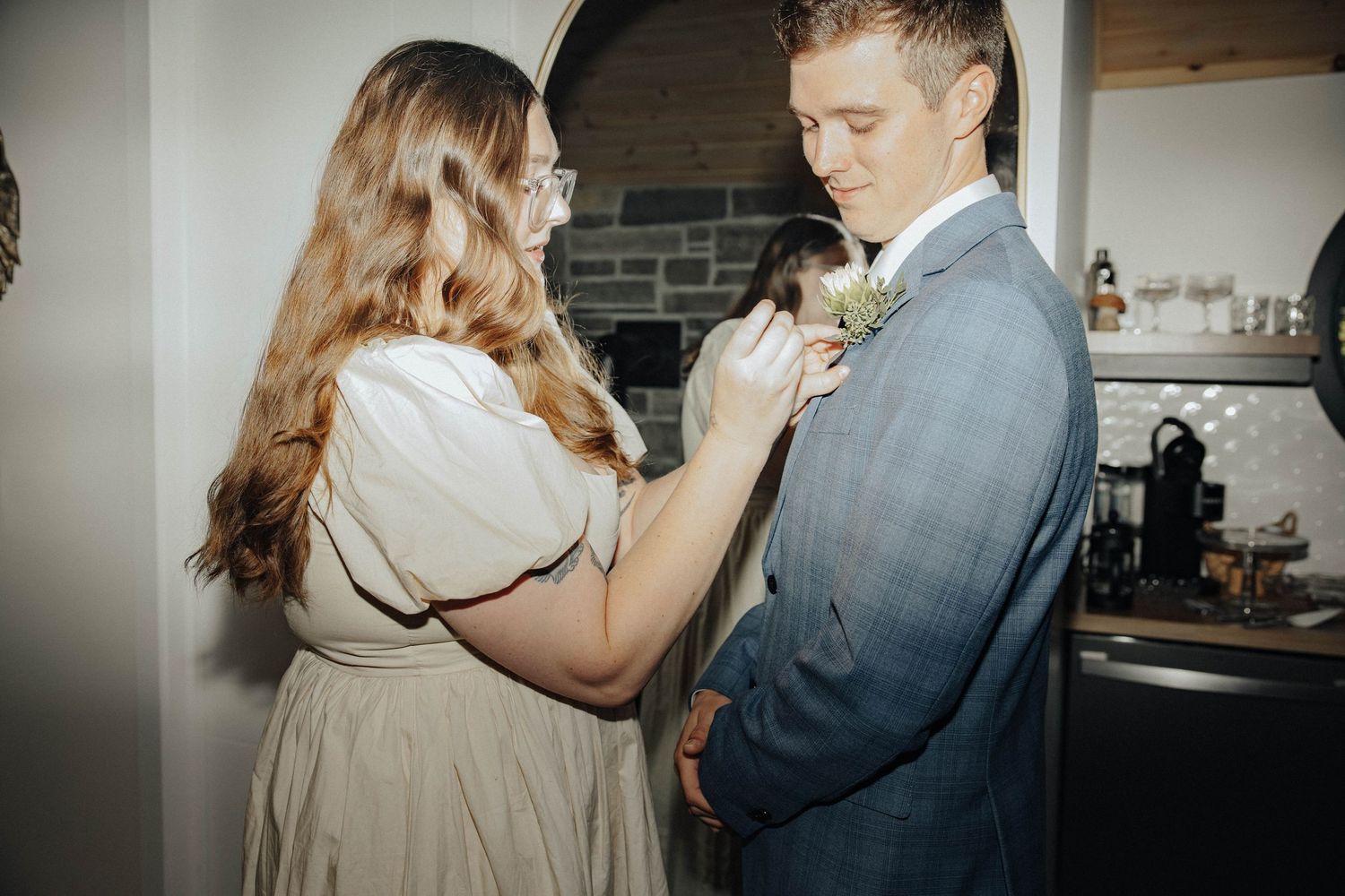 Wedding couple sharing their first bite of cake during the reception.