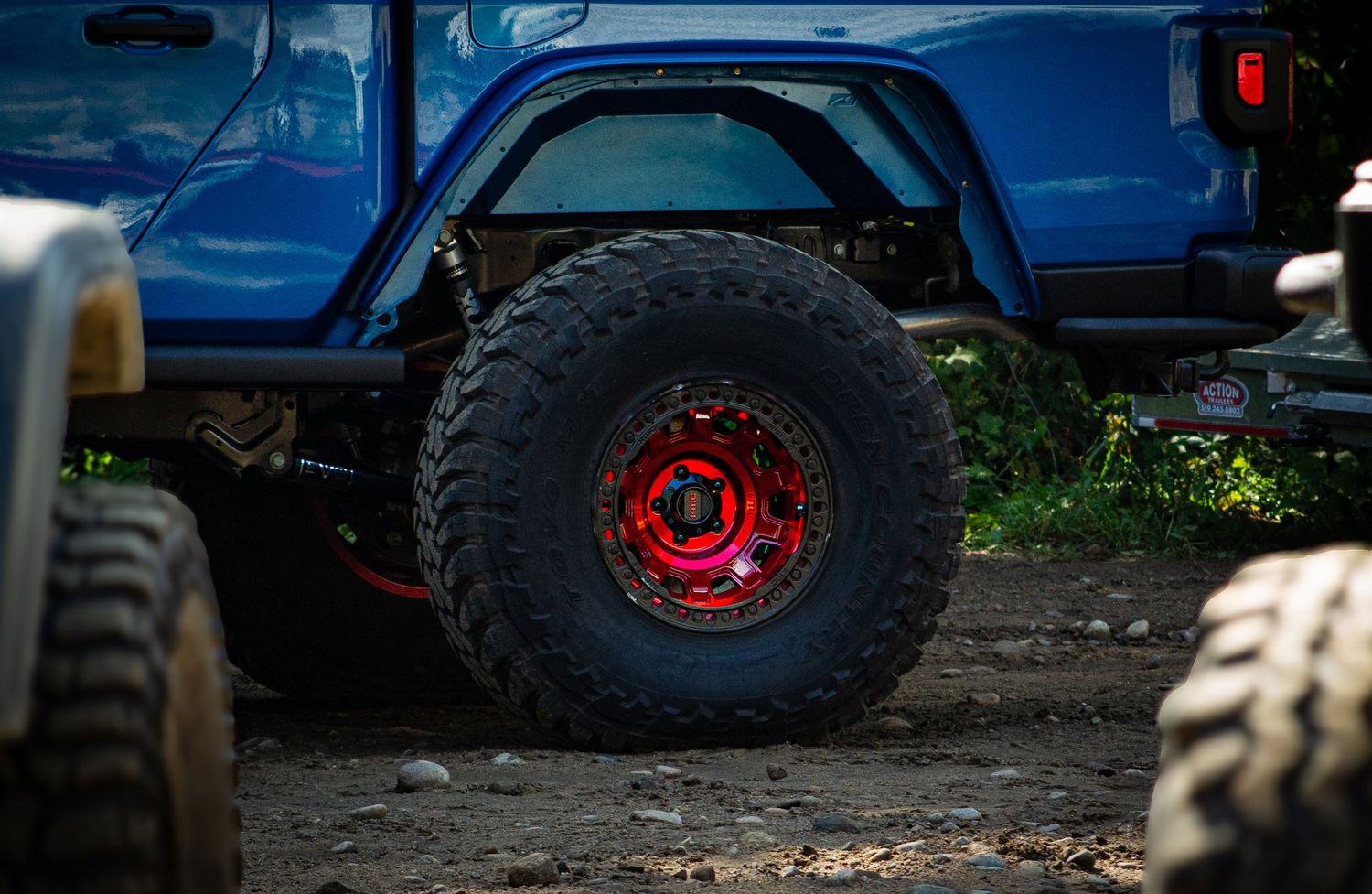 Bright red rim on a jeep