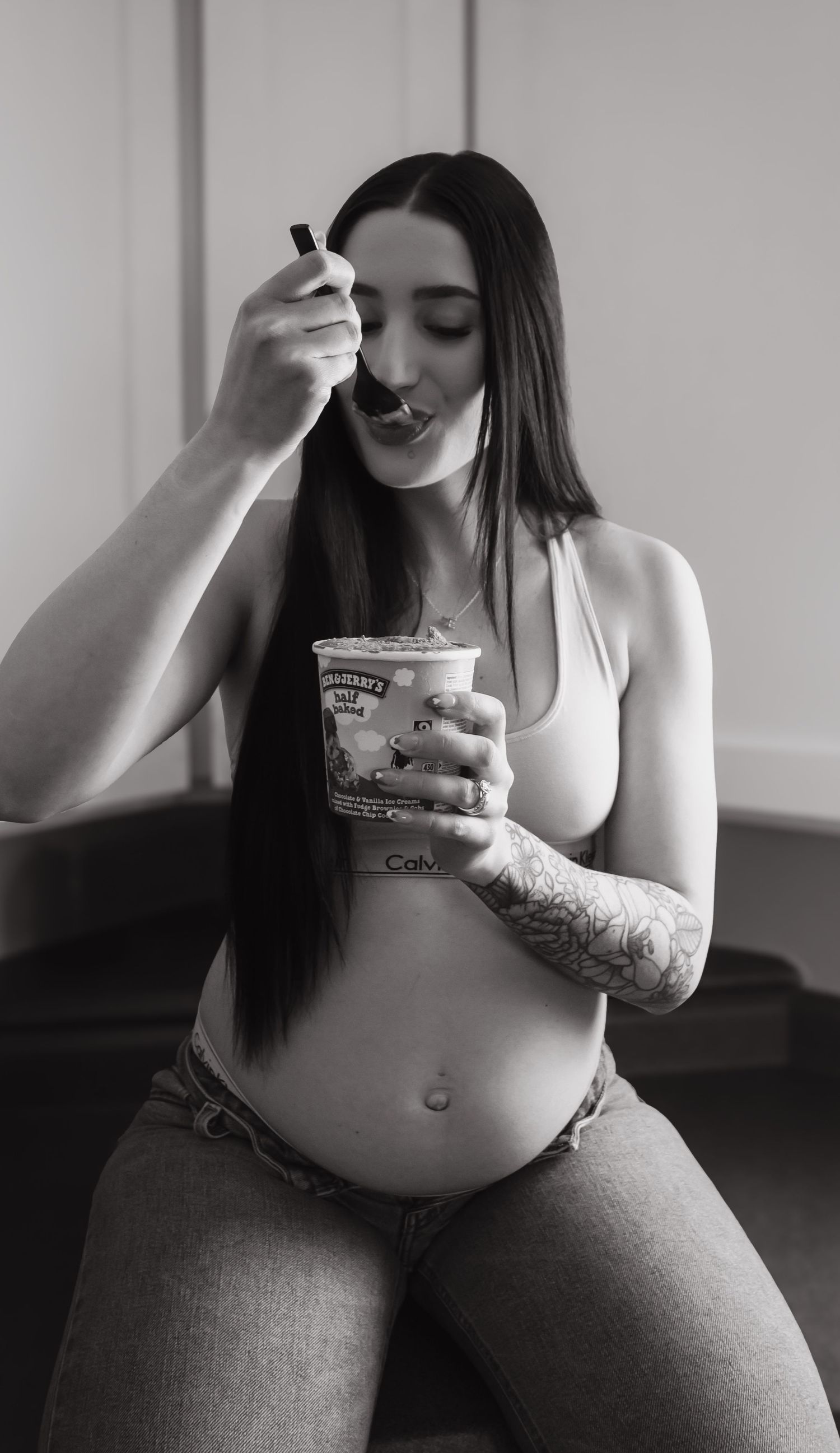 pregnant woman eating ice cream